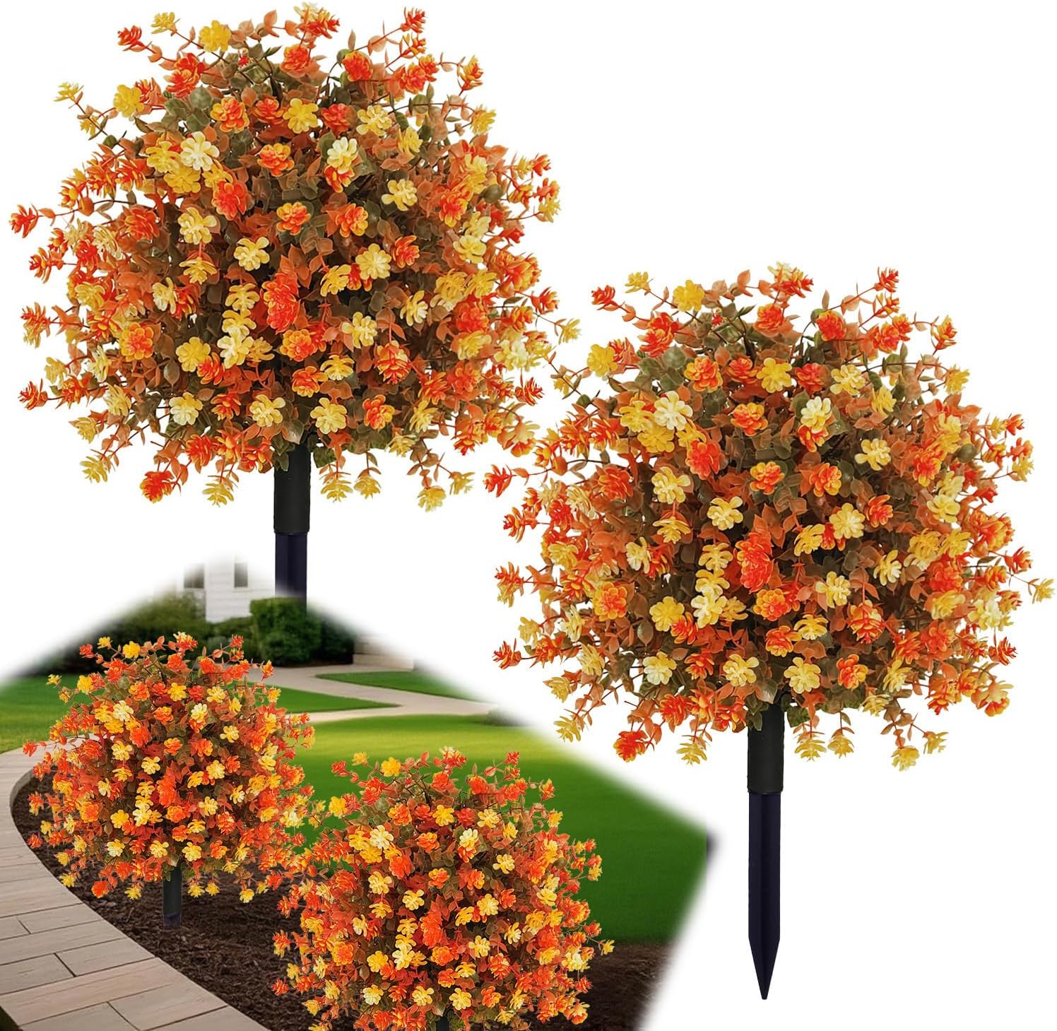 2 Pack Fall Artificial Topiary Trees with Ground Spikes