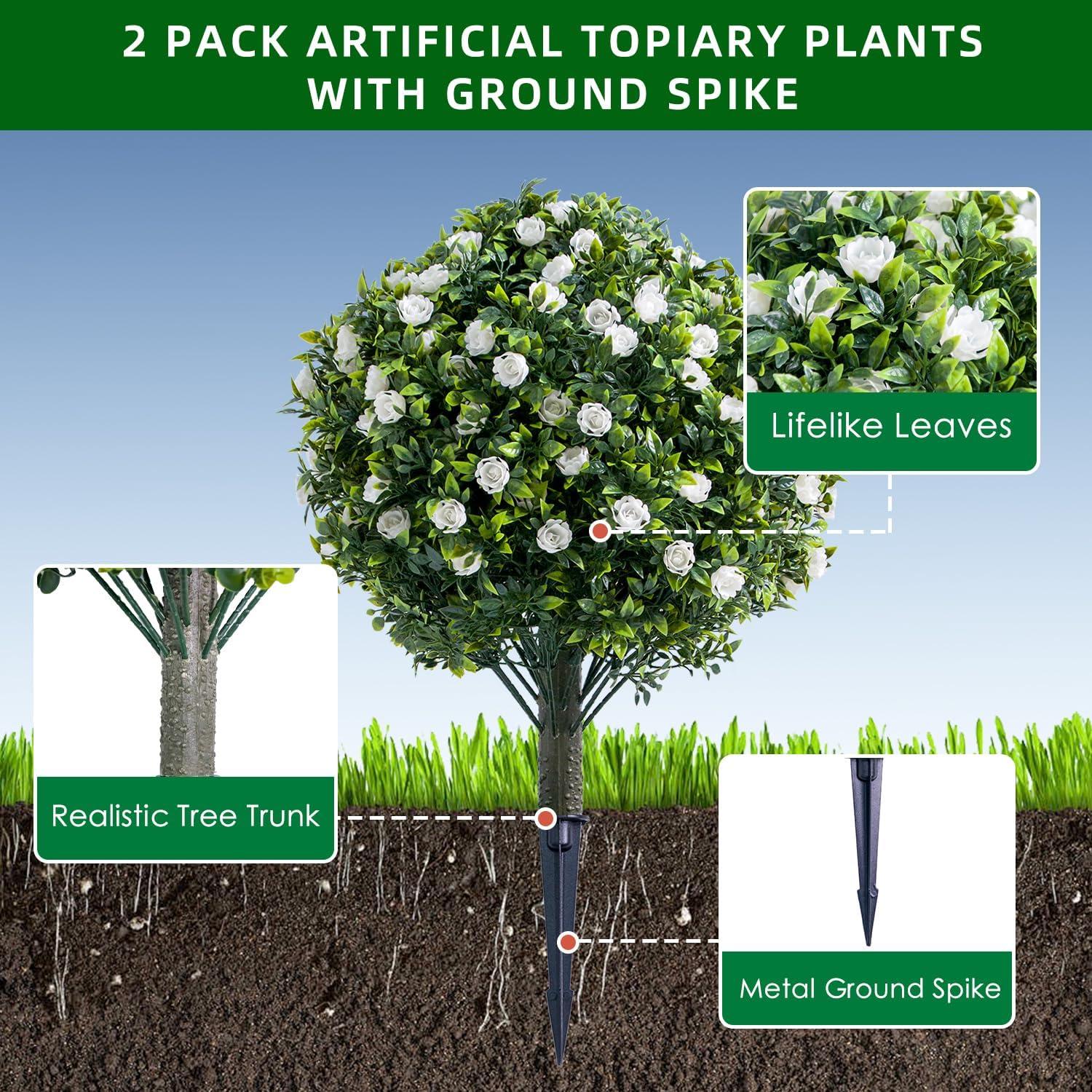 GarveeHome 236 Inch Artificial Topiary Set of 2 with Metal Spikes