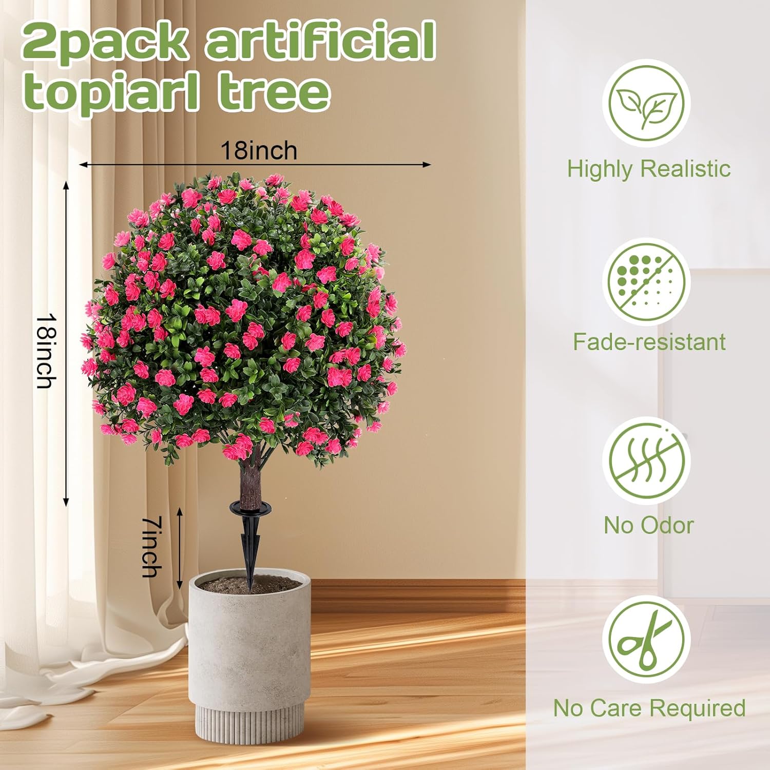 Artificial Pink Camellia Topiary Ball Tree 25 Set of 2