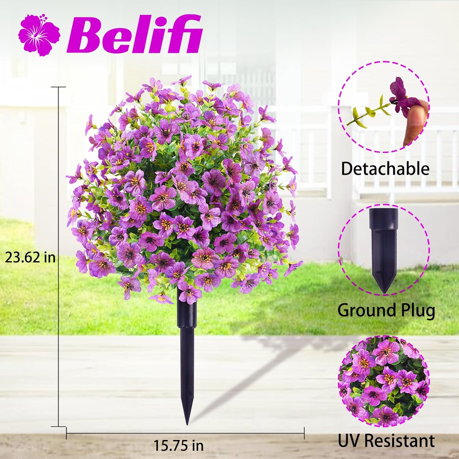 BELIFI Artificial Topiary Ball Tree with Ground Spike 2 Pcs Purple