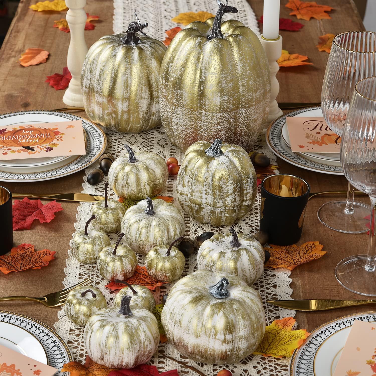 DearHouse 14PCS Artificial Pumpkins Fall Decor Set