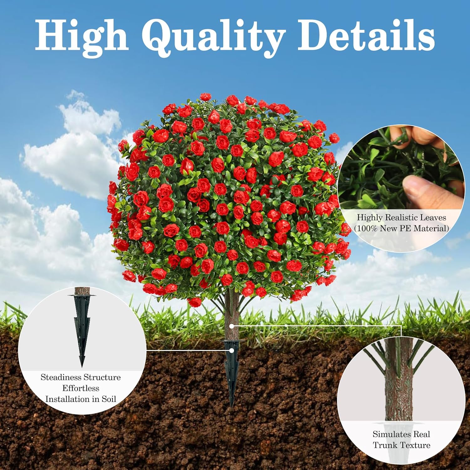 Artificial Rose Topiary with Ground Spikes UV Resistant 236 Inch