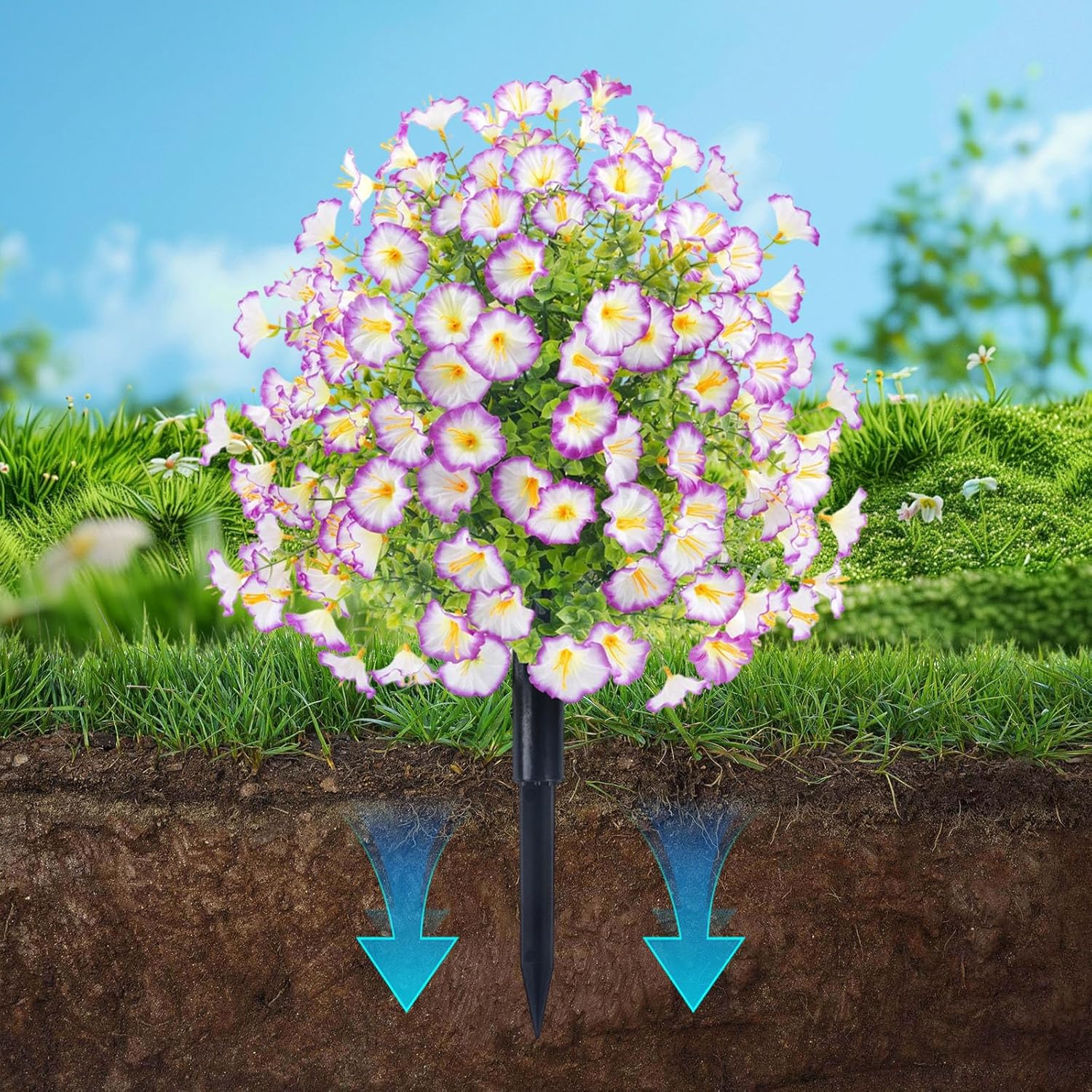 15 Inch Artificial Morning Glory Topiary with Ground Spike