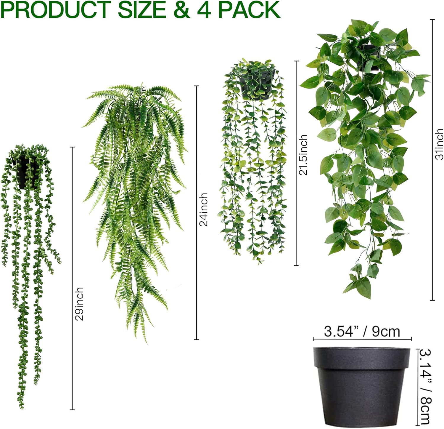 Sggvecsy 4 Pack Artificial Hanging Plants for Home Decor