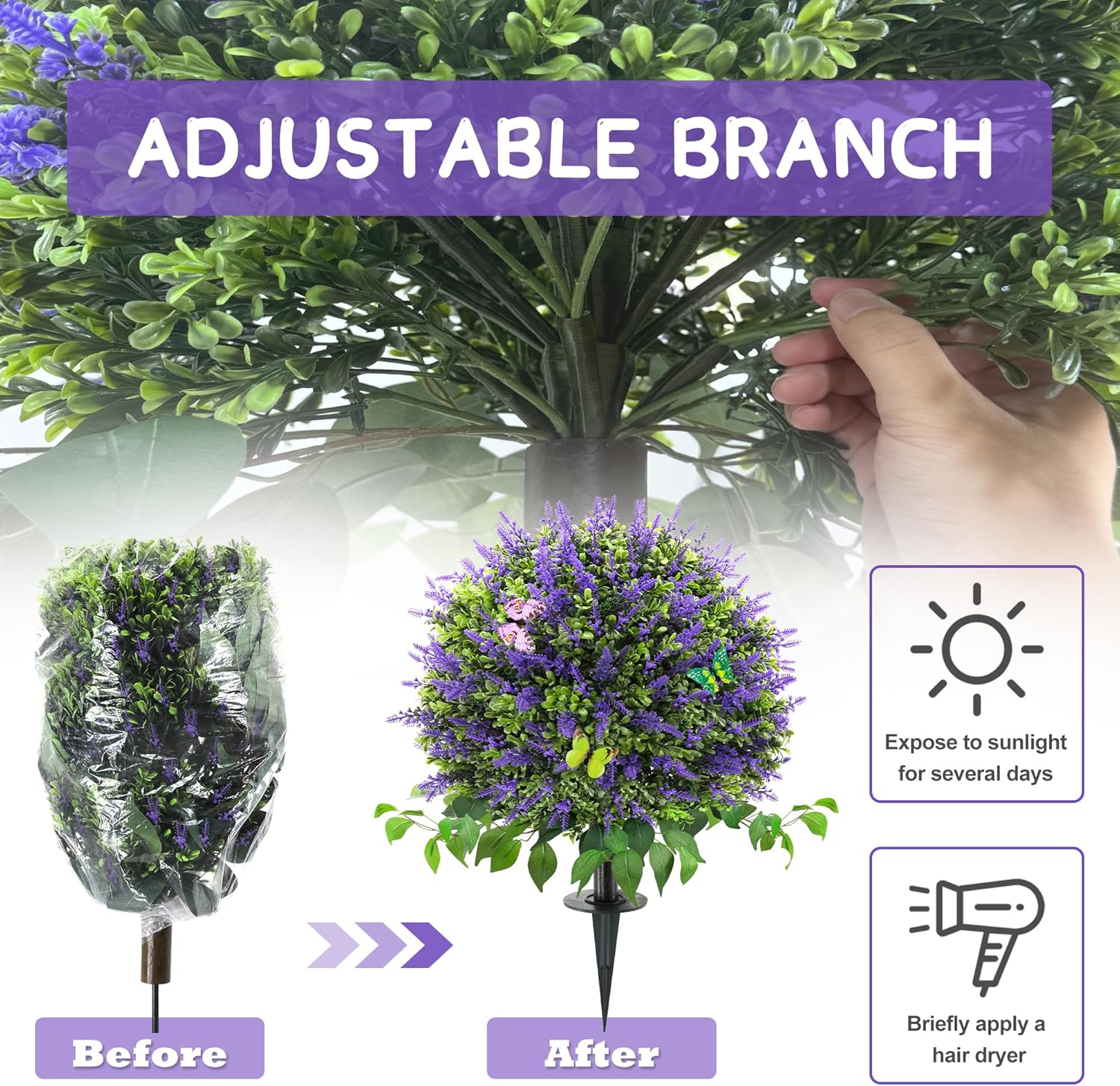 TONAHUTU 28 Artificial Boxwood Lavender Topiary Ball