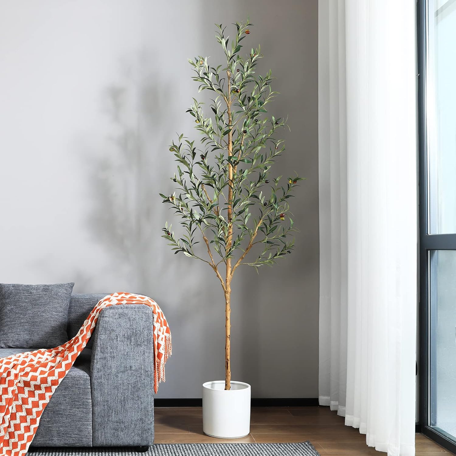 OAKRED 7FT Artificial Olive Tree with Natural Wood Trunk