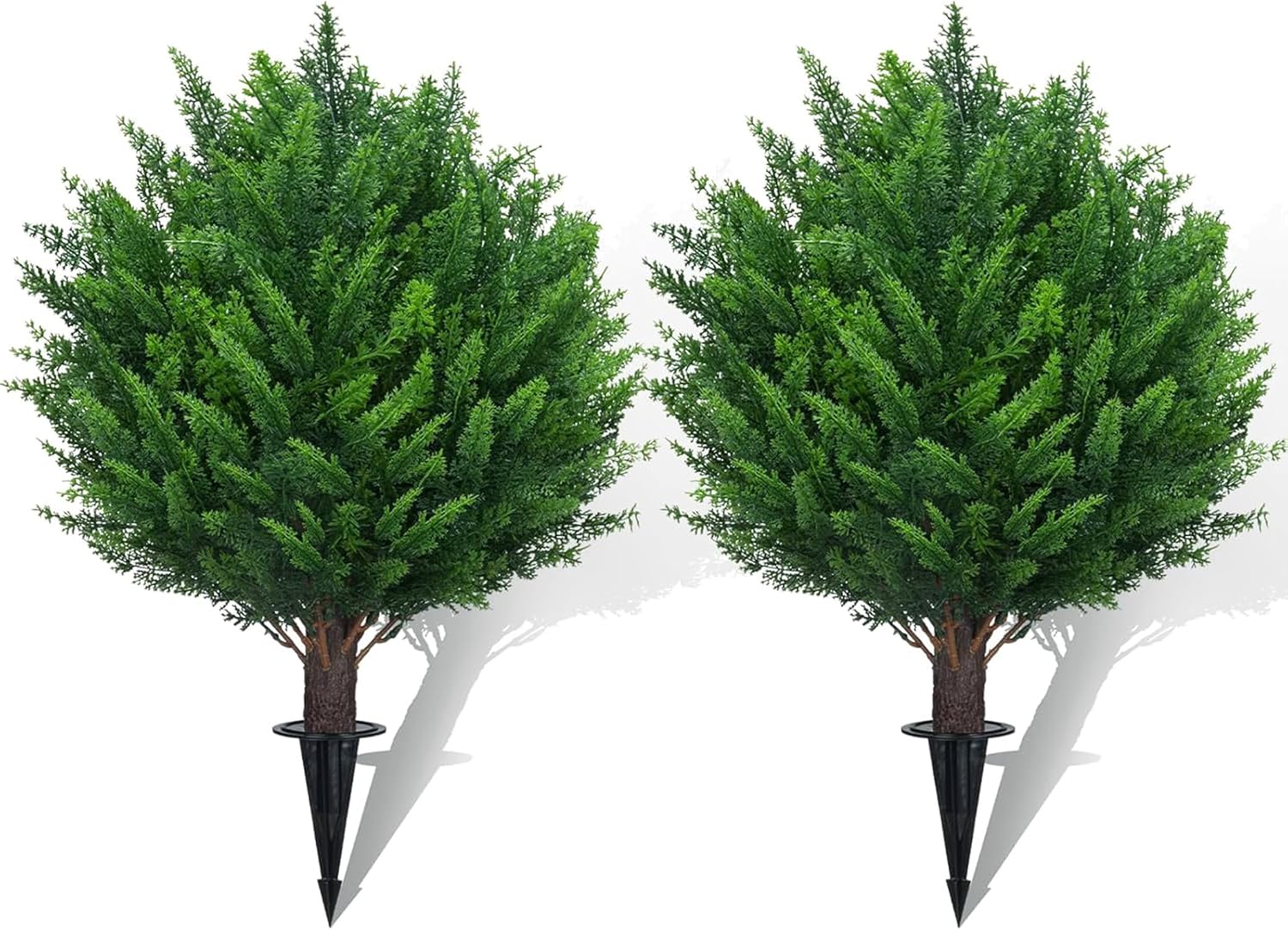 21 Inch Artificial Cedar Topiary Ball Trees Set of 2 with Ground Spike