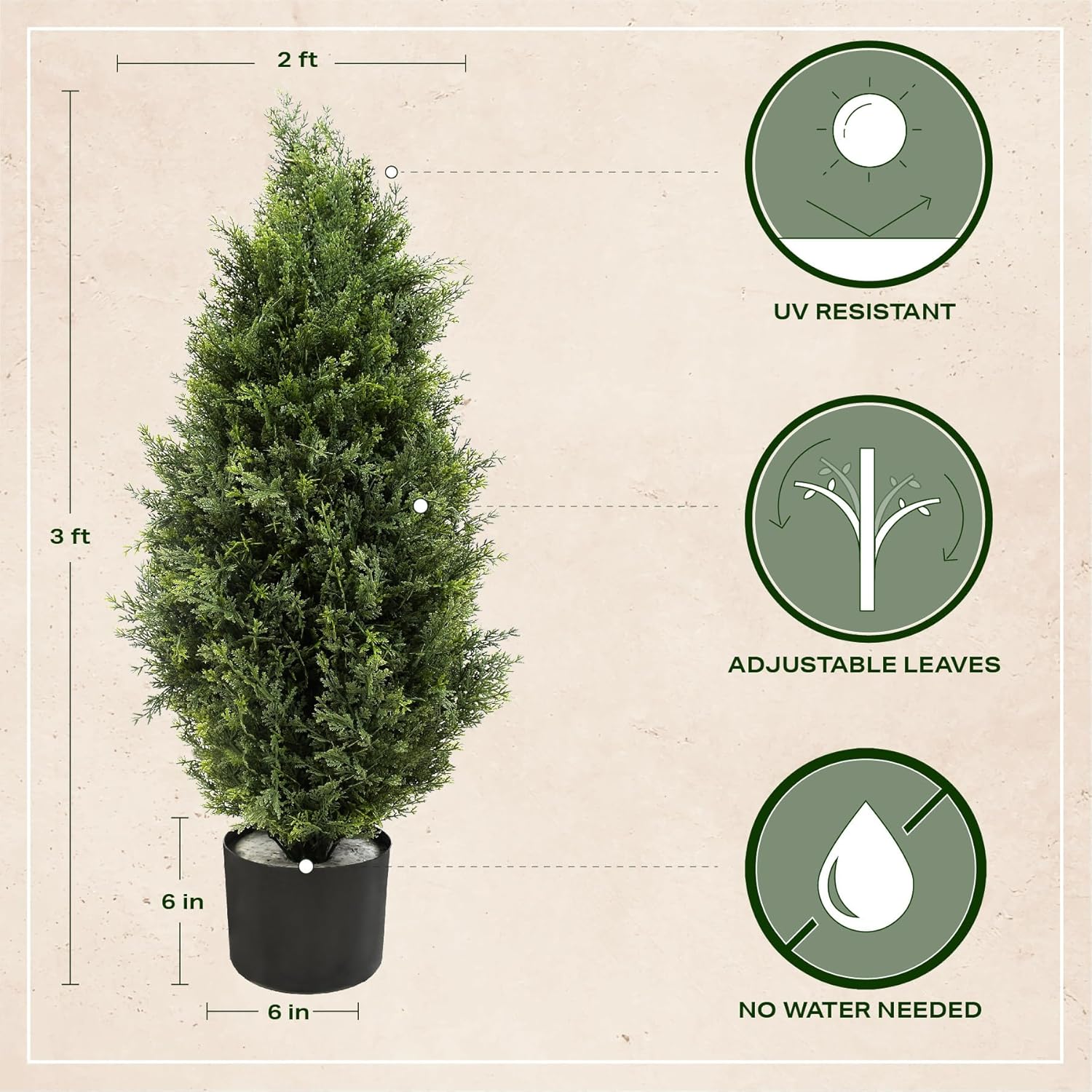 VARD HOME Artificial Topiary Cedar Trees 3ft 2pk