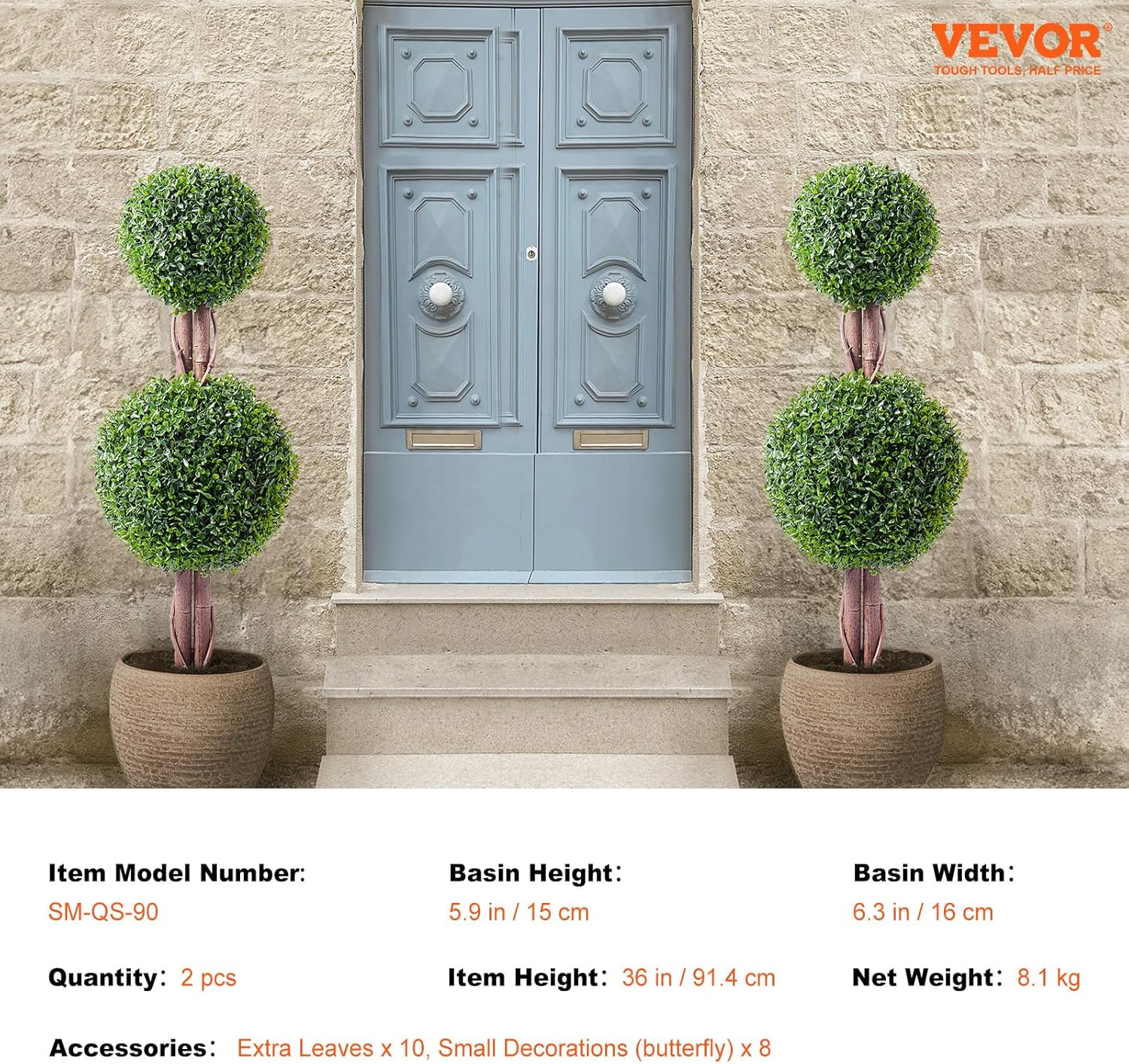 VEVOR Artificial Topiary Tree Set 36 Inch Tall 2 Pieces