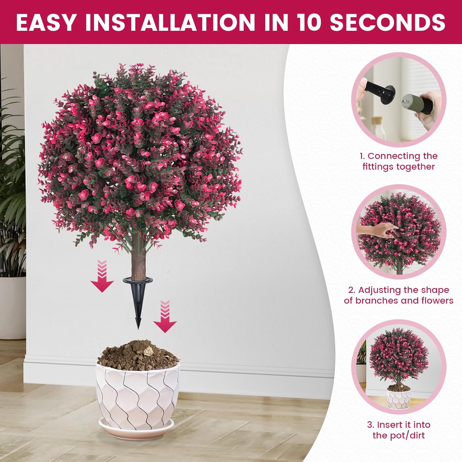 256 Inch Artificial Pink Eucalyptus Topiary Ball Trees 2 Pack
