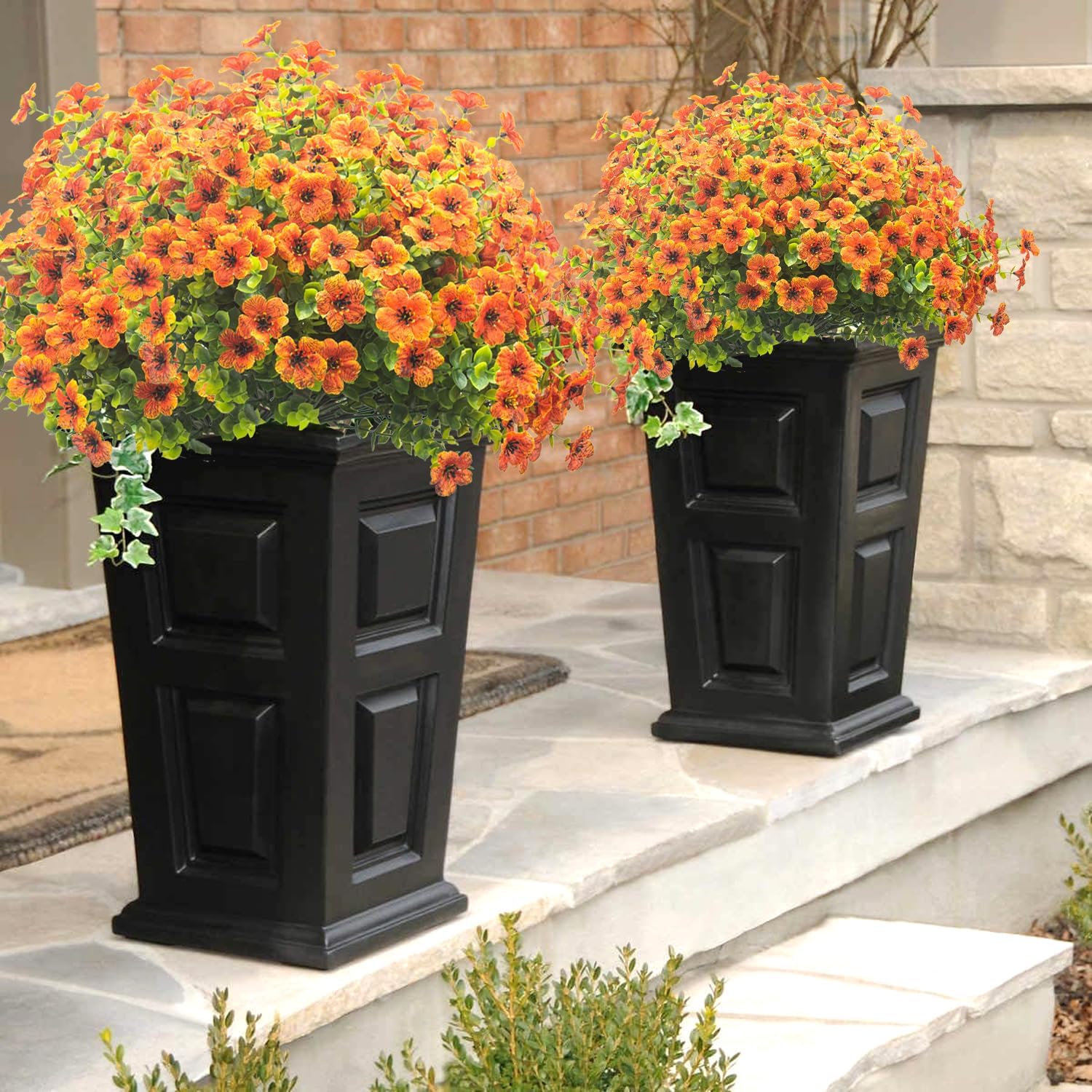 10 Bundles Artificial Fall Flowers UV Resistant Fake Flowers Orange
