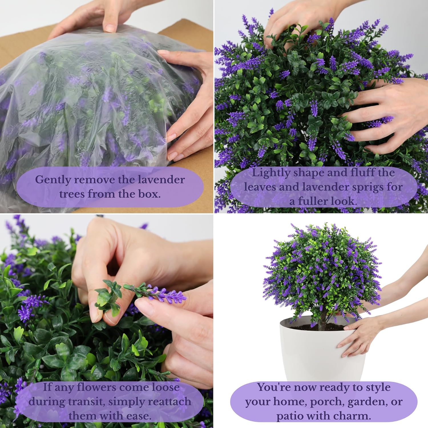 CAZZOVA Artificial Lavender Topiary Balls 2 Pack UV Resistant