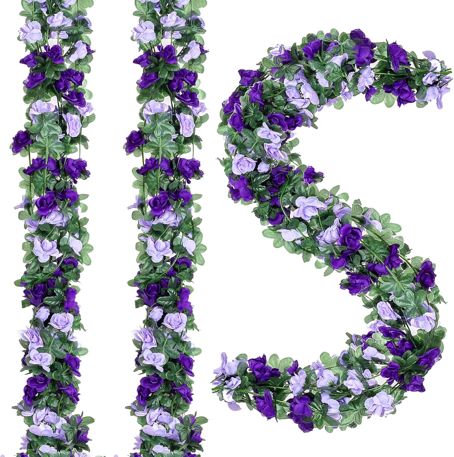 5Pcs 41FT Artificial Purple Rose Garland for Decor