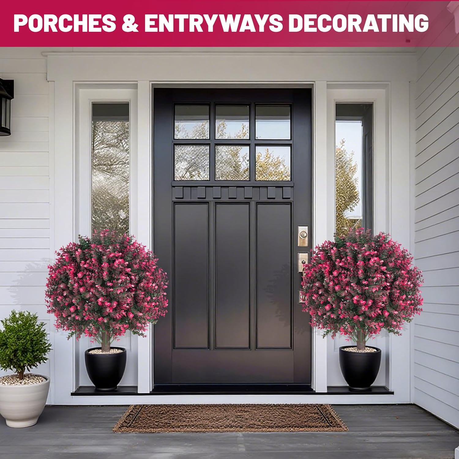 256 Inch Artificial Pink Eucalyptus Topiary Ball Trees 2 Pack