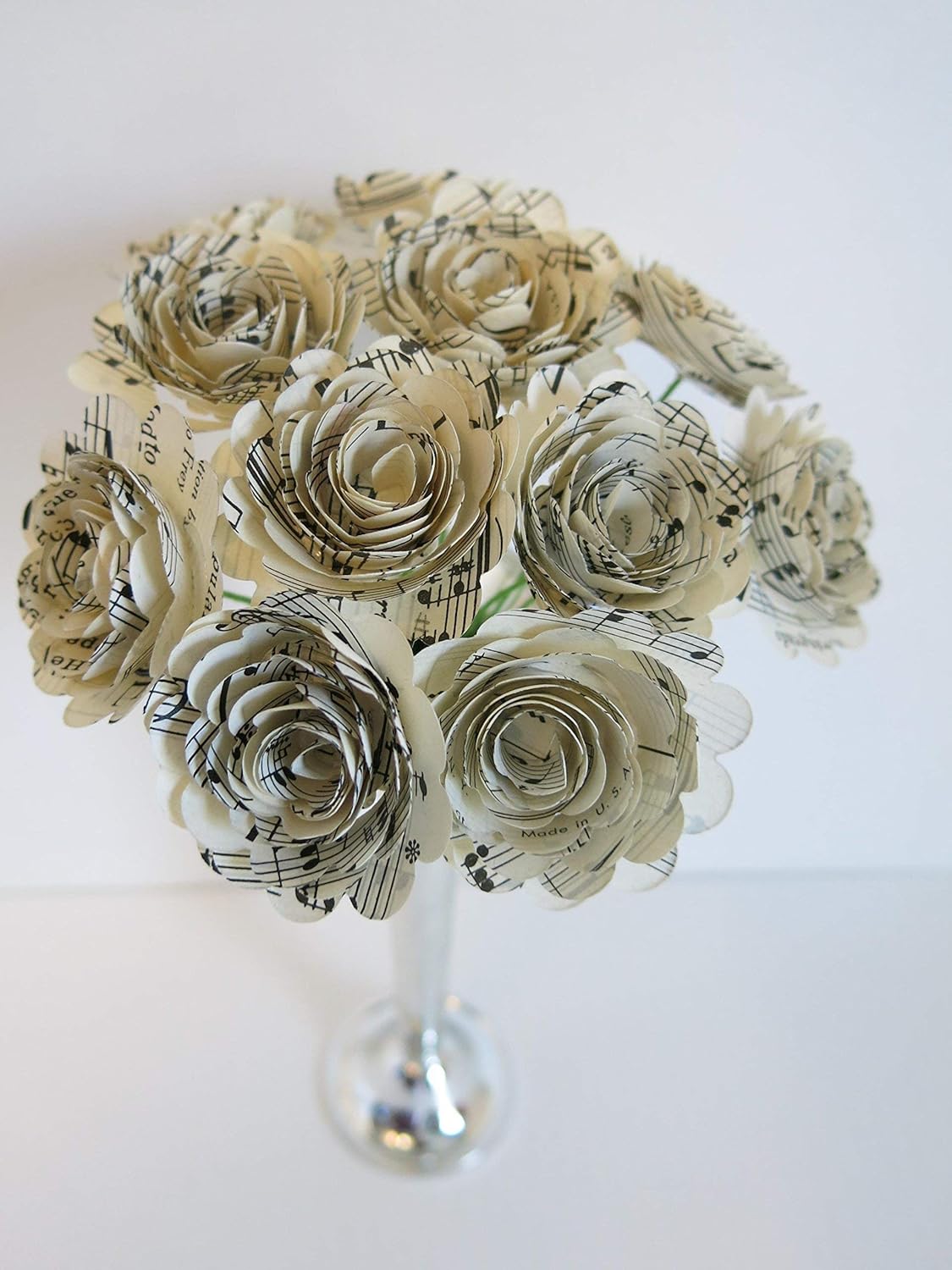Scalloped Sheet Music Paper Roses for Wedding Centerpiece