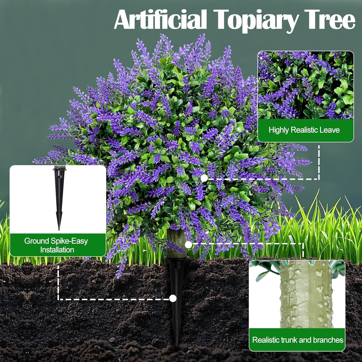 Set of 2 Artificial Boxwood Topiary Ball Trees 16 Inch UV Resistant
