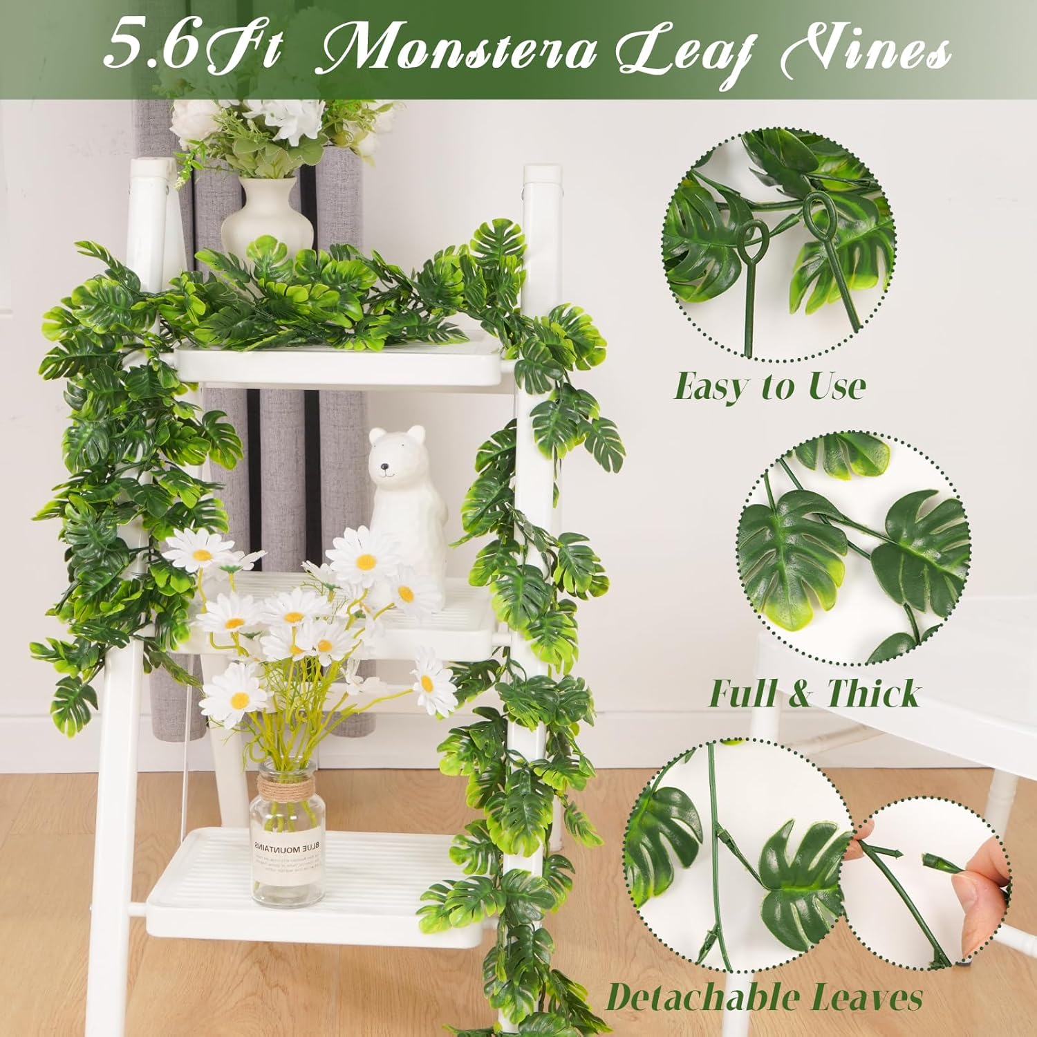 Dolicer 4Pcs Artificial Monstera Leaf Vines Hanging Garland
