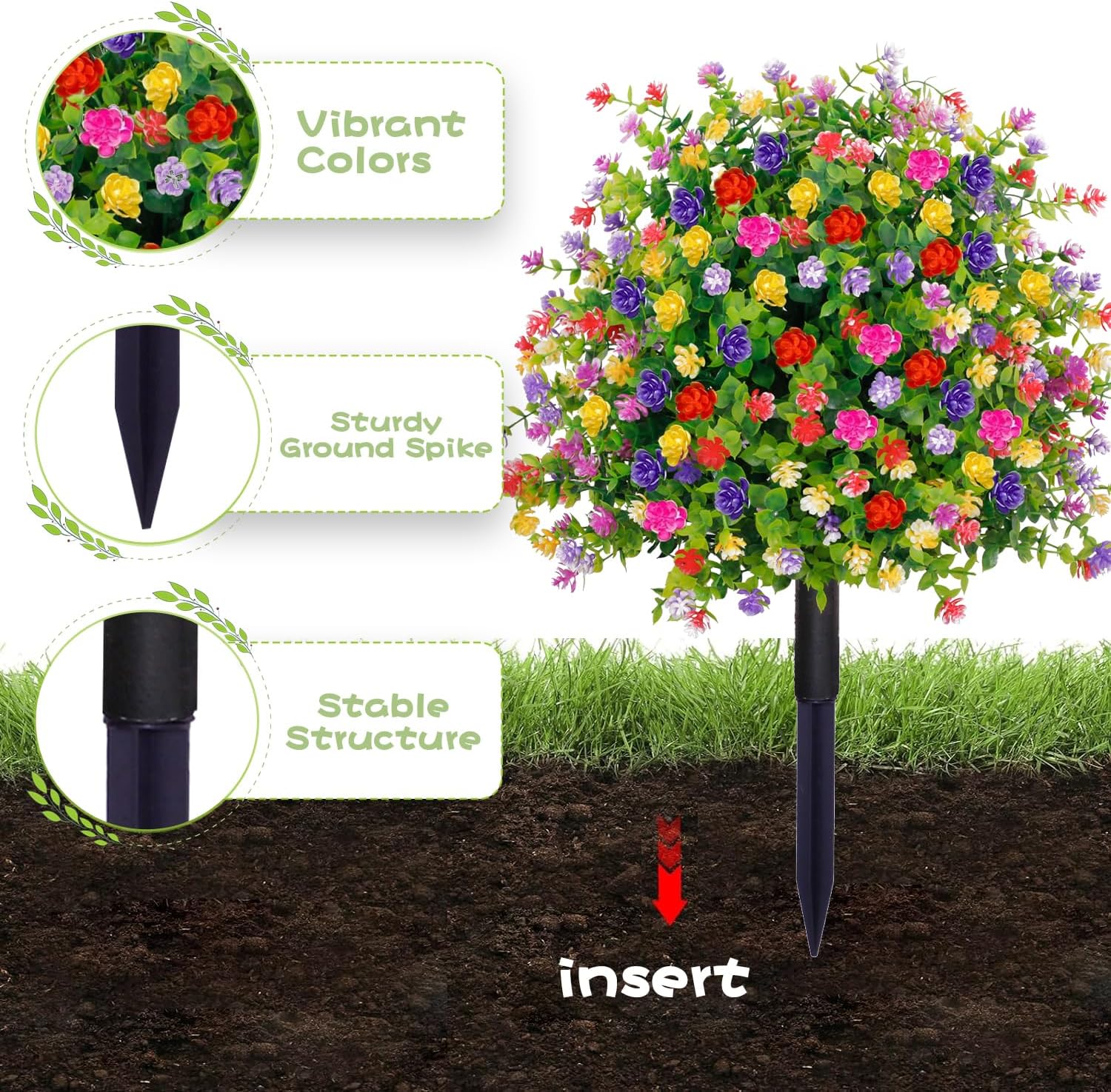 2 Pack Artificial Topiary Ball Trees with Ground Spike