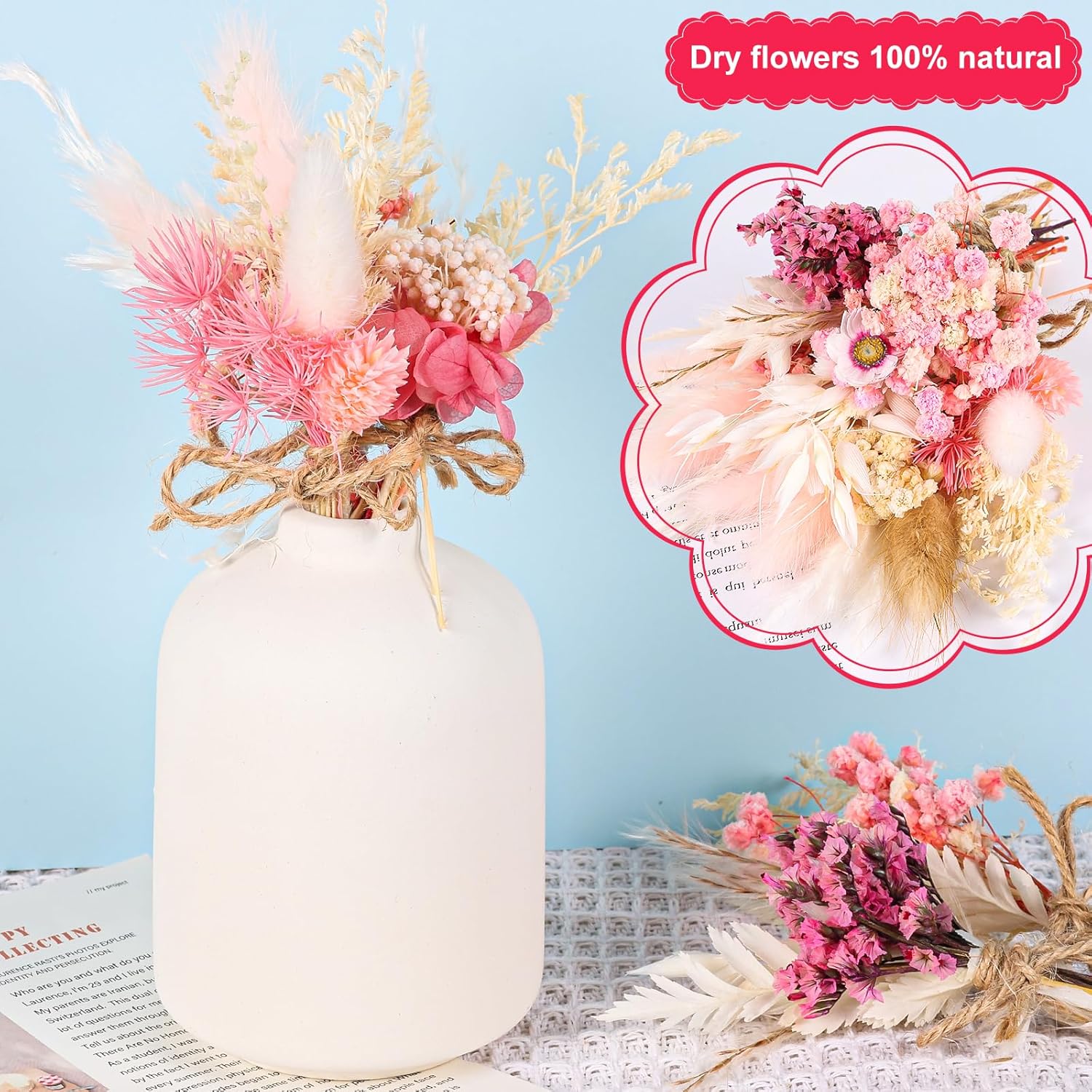 10 Pack Pink Dried Flower Bouquets with Stem Boho Decor
