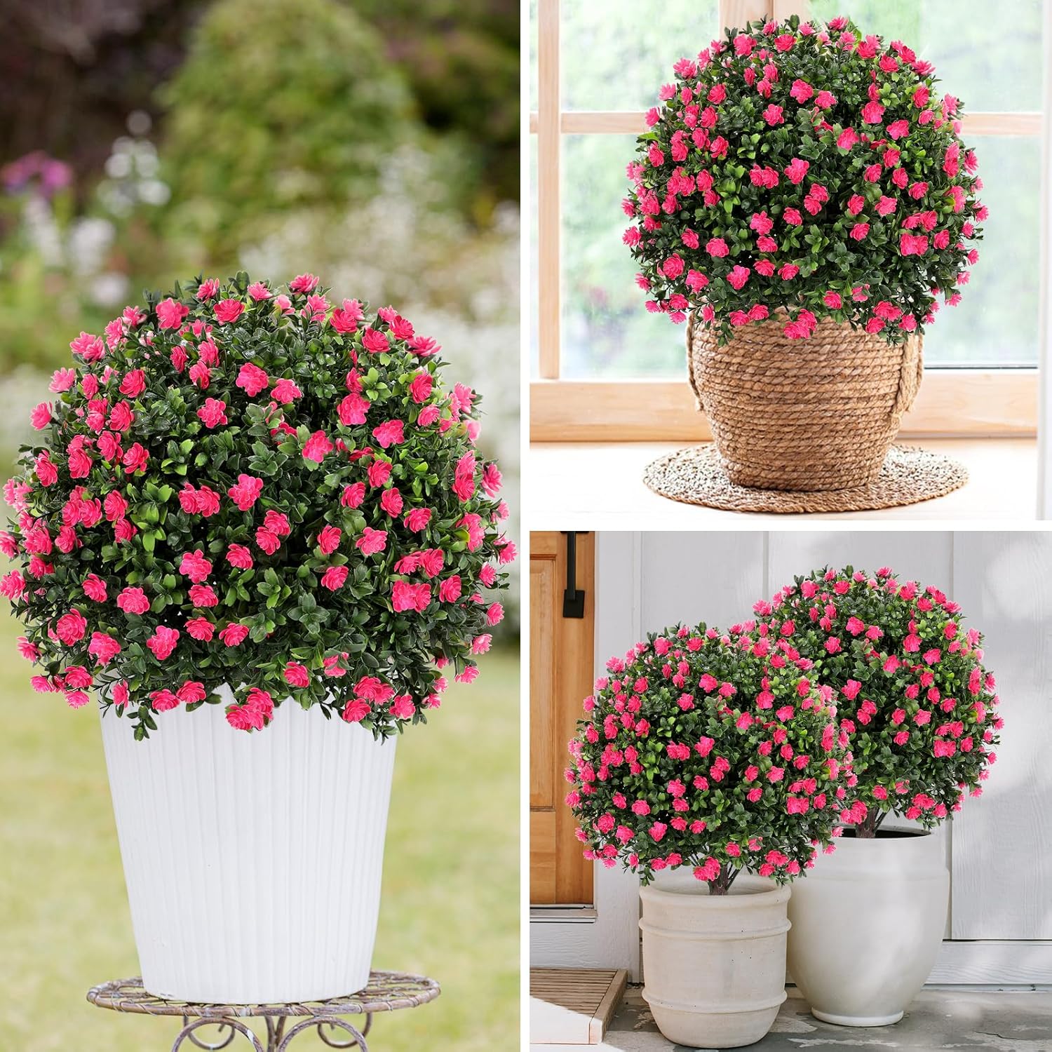 Artificial Pink Camellia Topiary Ball Tree 25 Set of 2