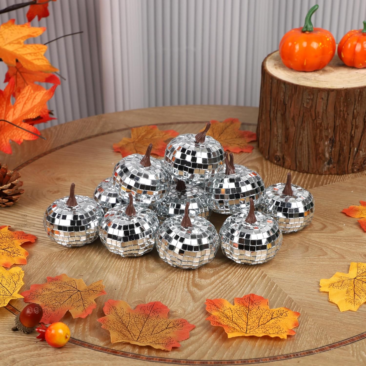 Winemana 12 Pack Silver Glitter Pumpkins Fall Decor