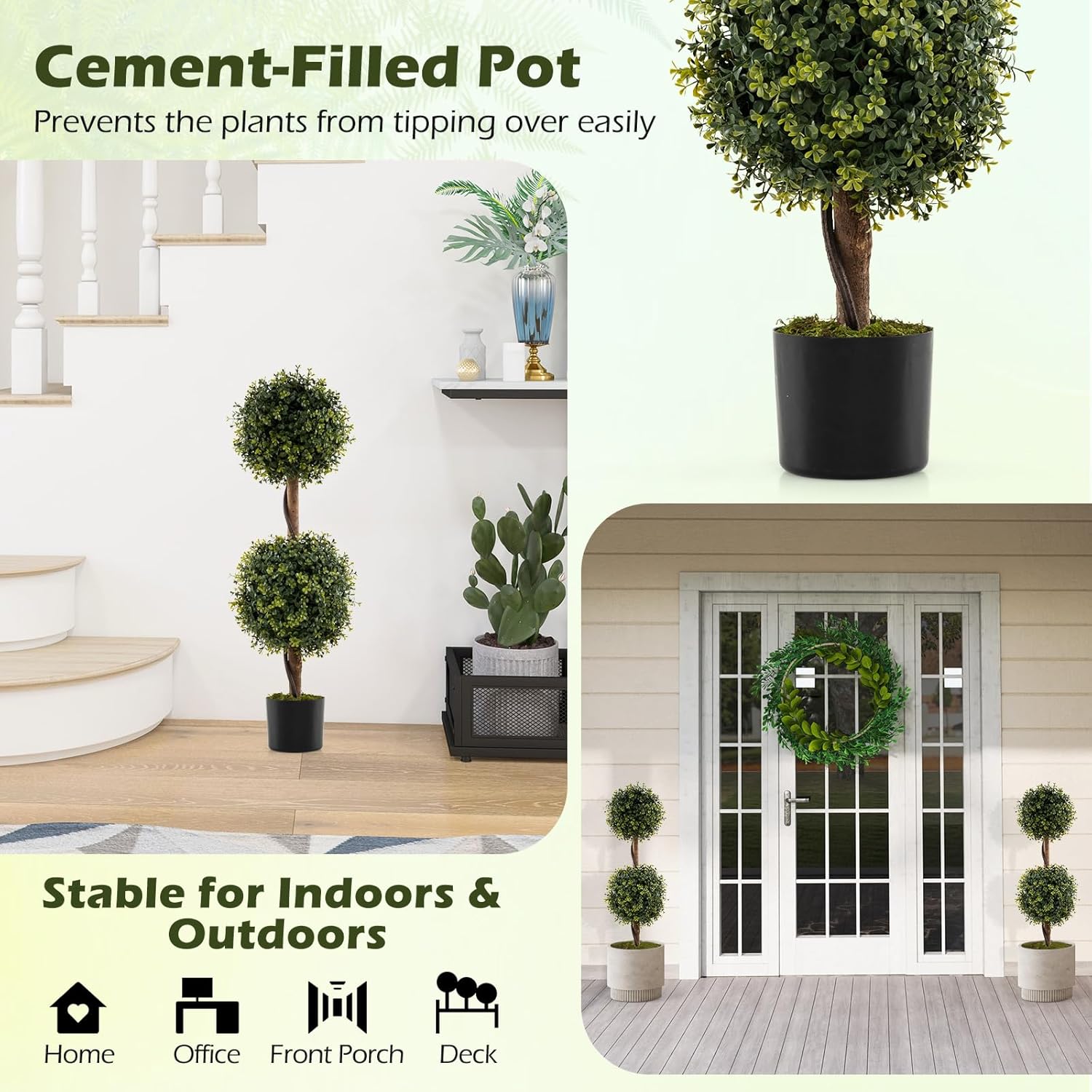Goplus 3 Ft Artificial Boxwood Topiary Trees Set of 2