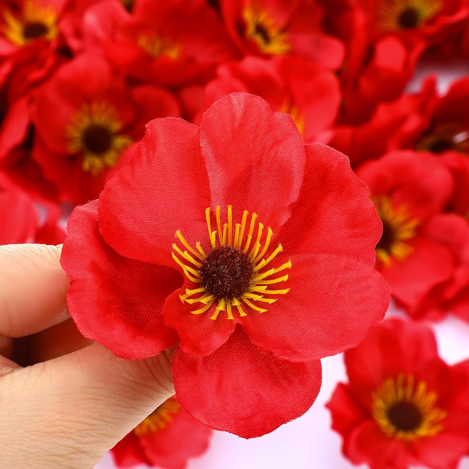 Zeyune 60 Pcs Artificial Red Poppy Flowers 315 Inch