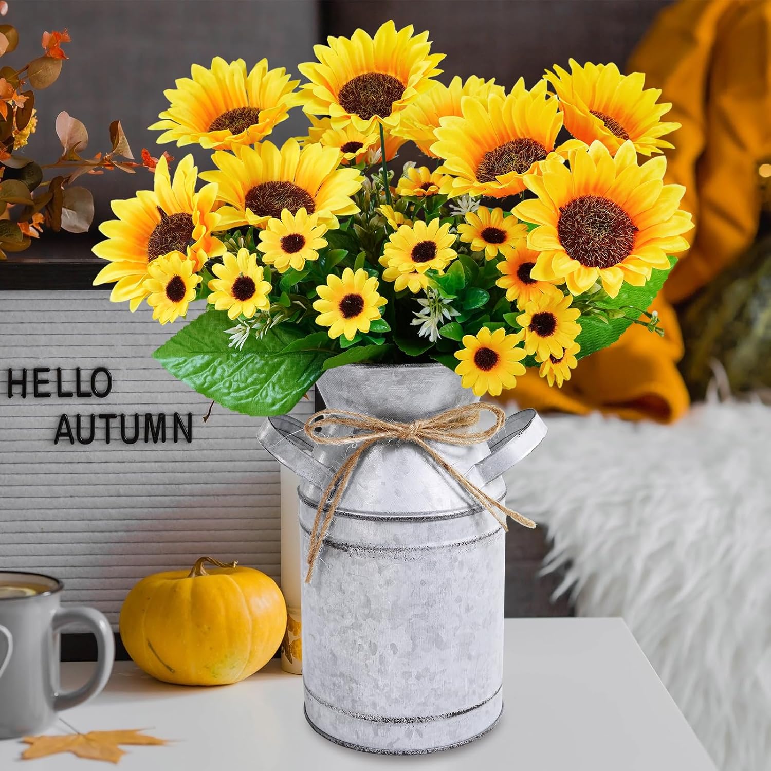 Winlyn Farmhouse Sunflower Centerpiece Metal Vase