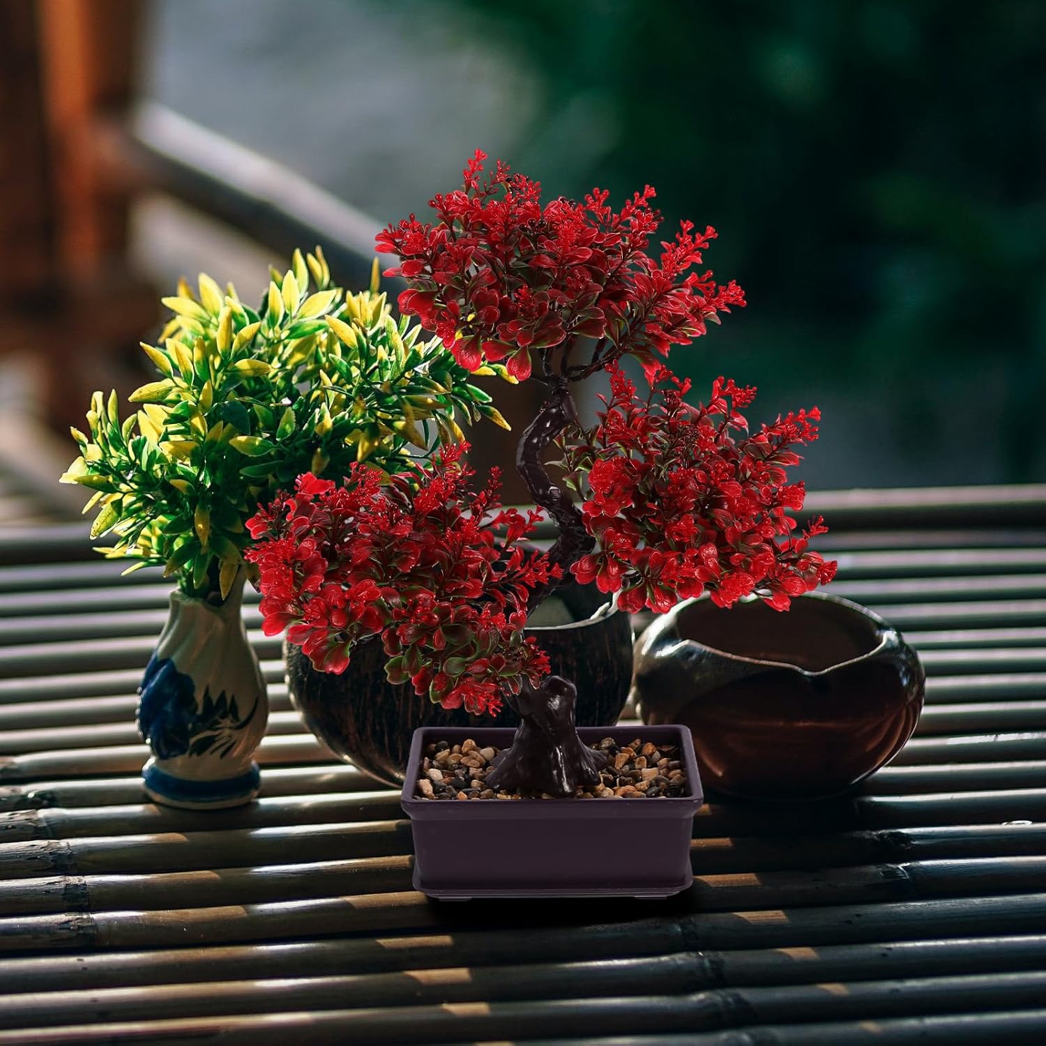 Cabilock Artificial Red Bonsai Tree Indoor Decor