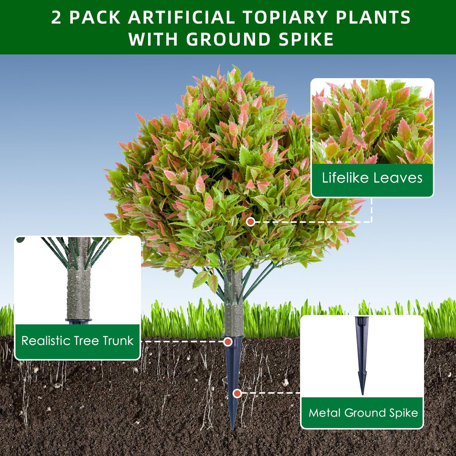 236 Inch Artificial Topiary Trees Set of 2 with Ground Spike