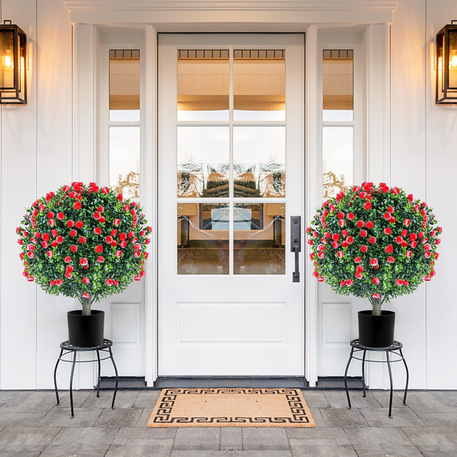 2 Set Artificial Rose Bushes for Outdoor Decor