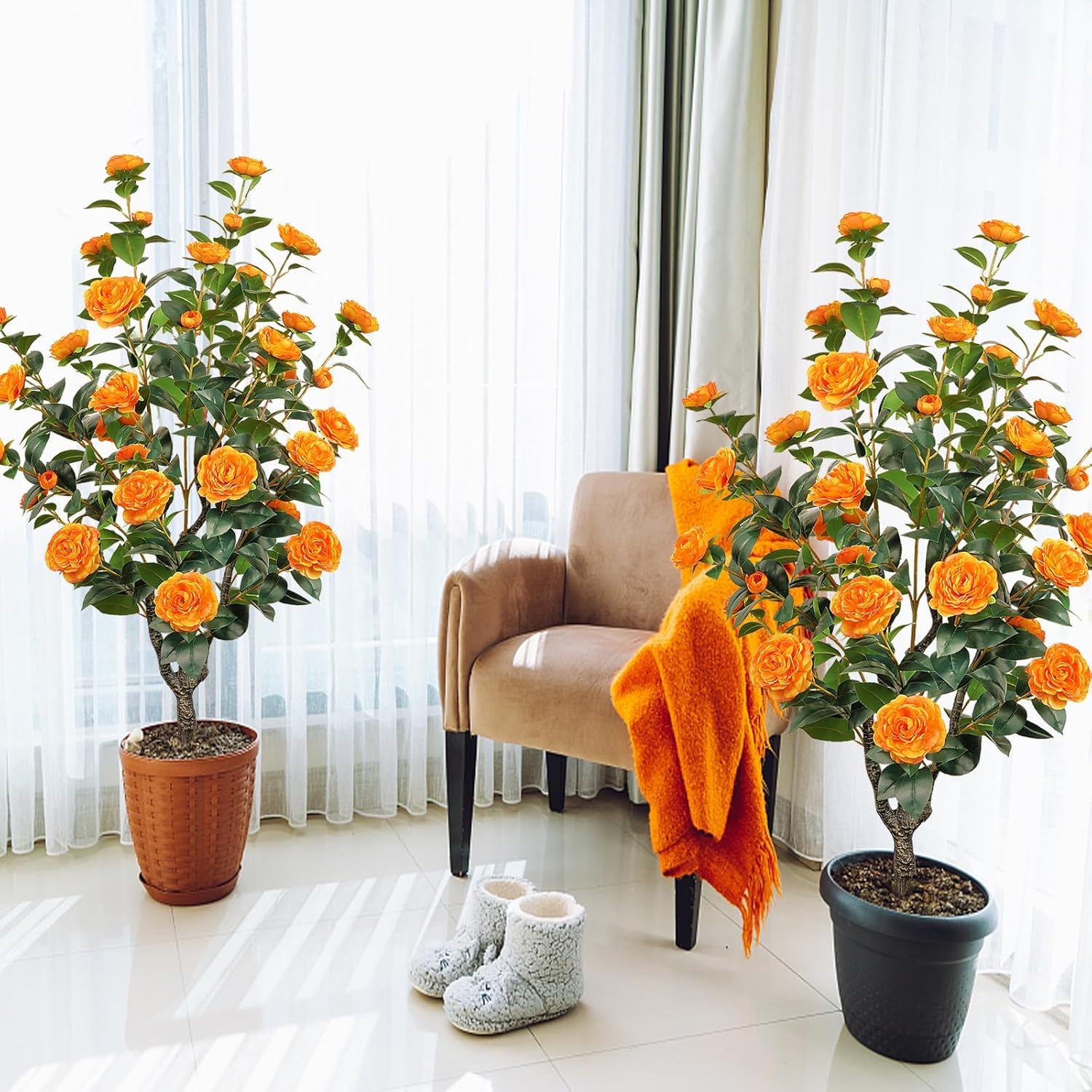 2 Pack 36FT Artificial Camellia Tree with Flowers