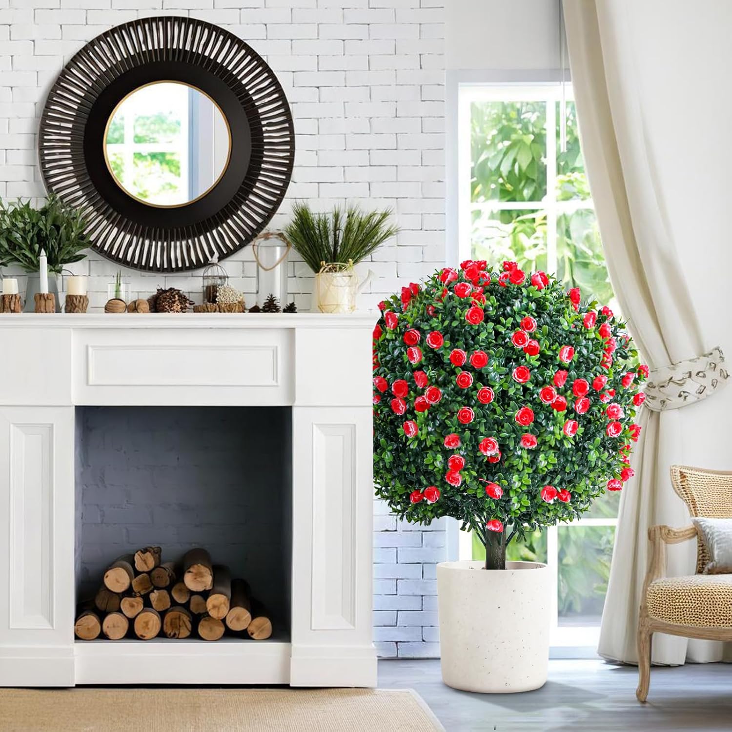 2 Set Artificial Rose Bushes for Outdoor Decor