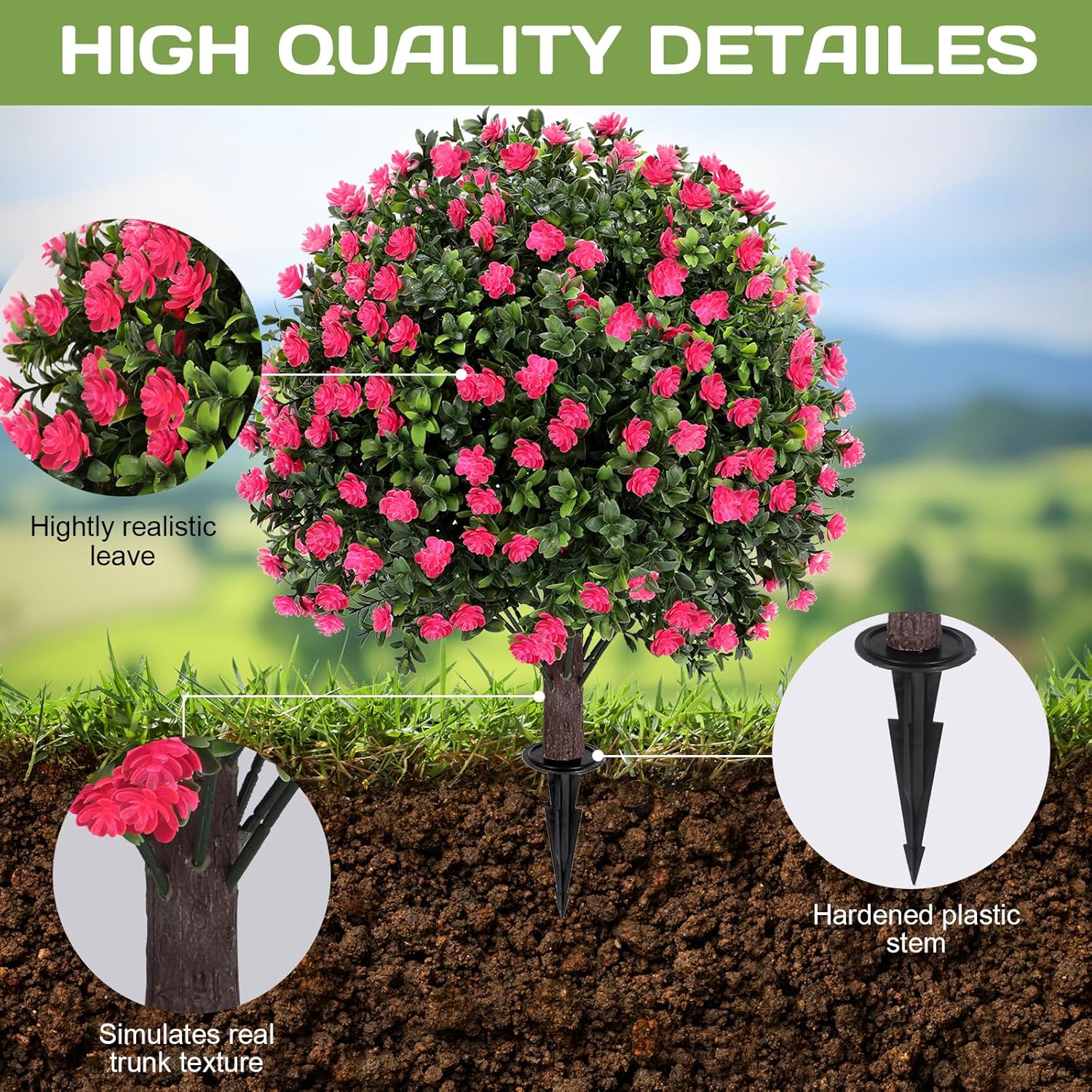 Artificial Pink Camellia Topiary Ball Tree 25 Set of 2