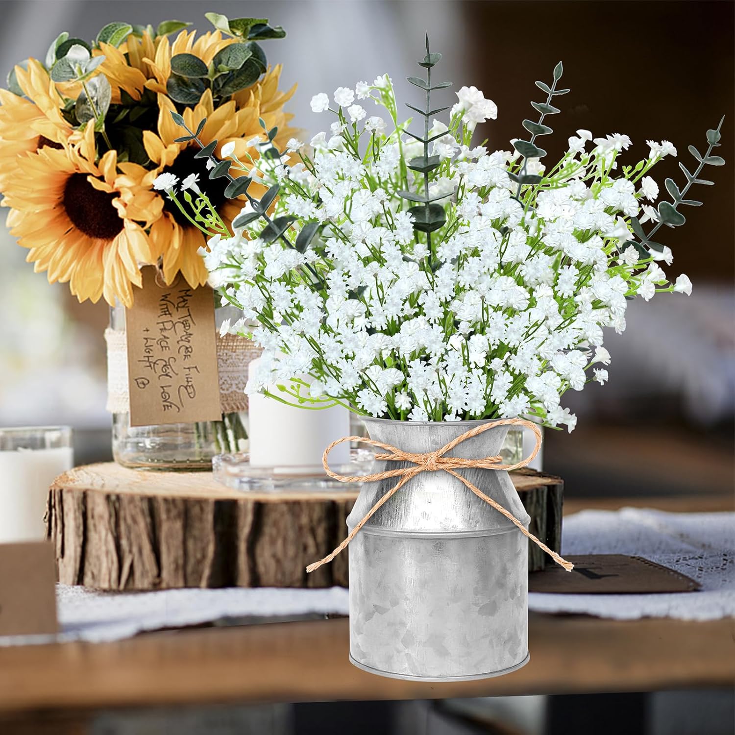 2 Pack Babys Breath Flowers Mason Jar Centerpieces