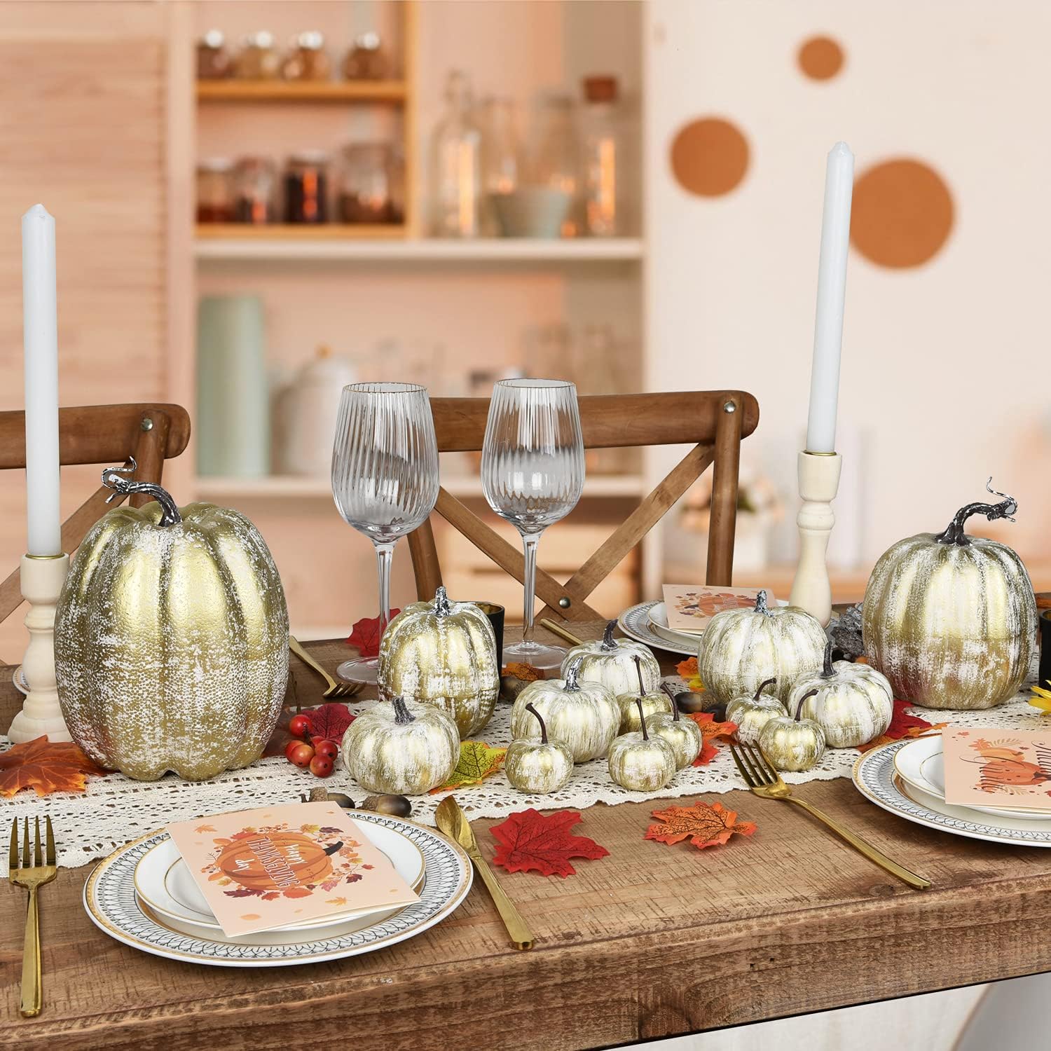 DearHouse 14PCS Artificial Pumpkins Fall Decor Set