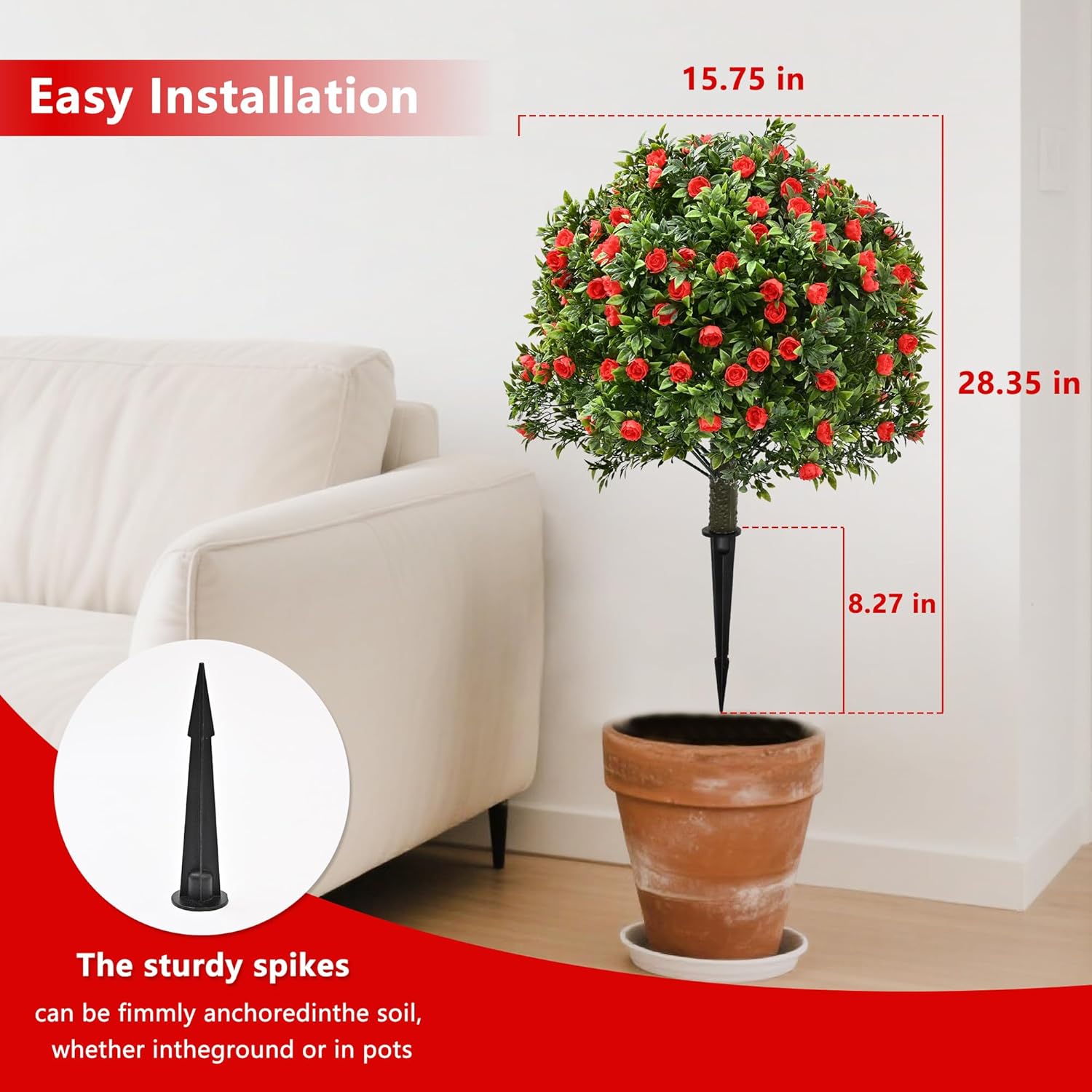 28 Artificial Boxwood Topiary Tree with Rose Set of 2