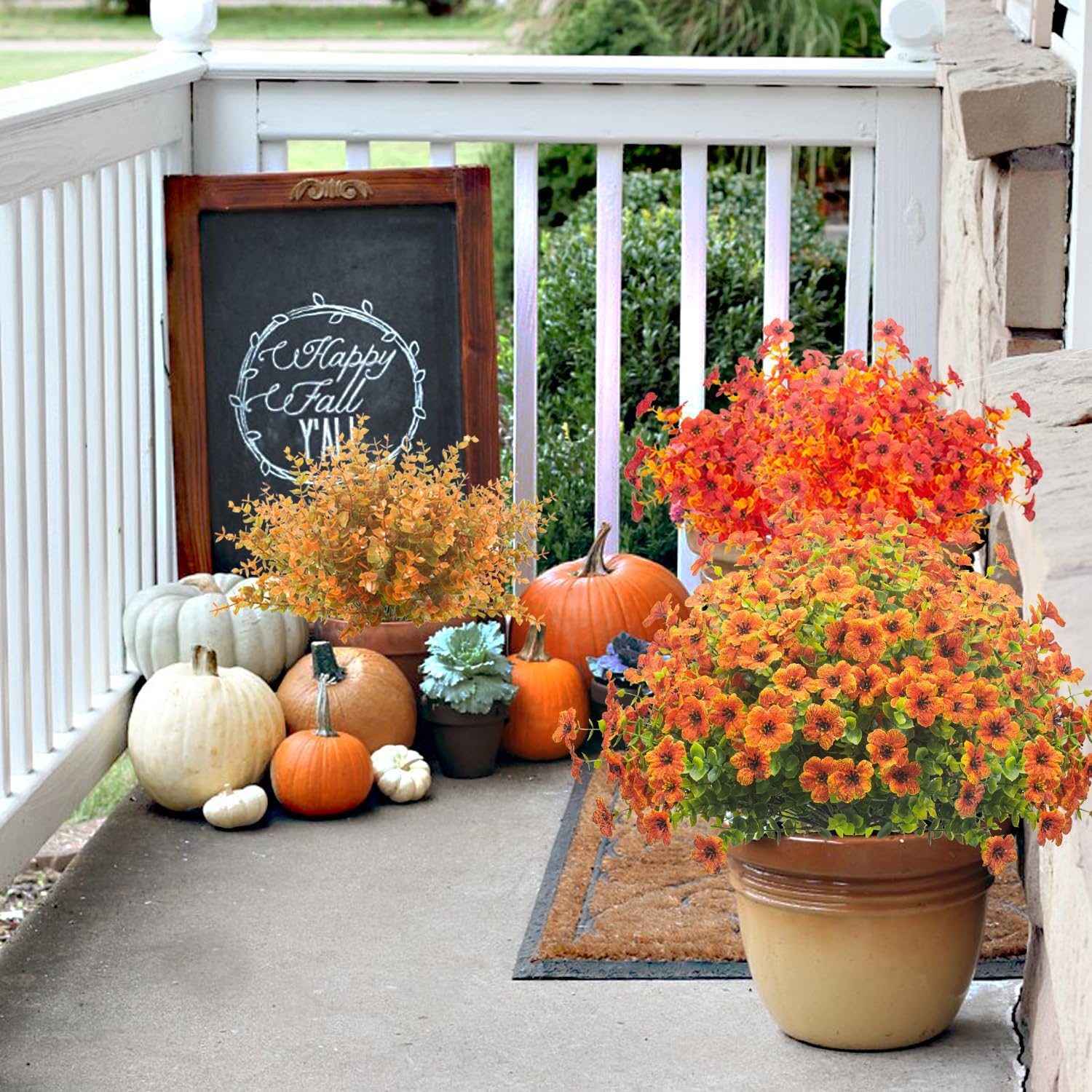 10 Bundles Artificial Fall Flowers UV Resistant Fake Flowers Orange