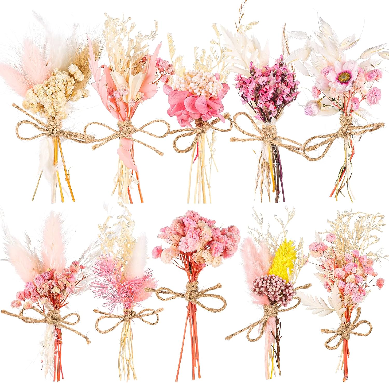 10 Pack Pink Dried Flower Bouquets with Stem Boho Decor