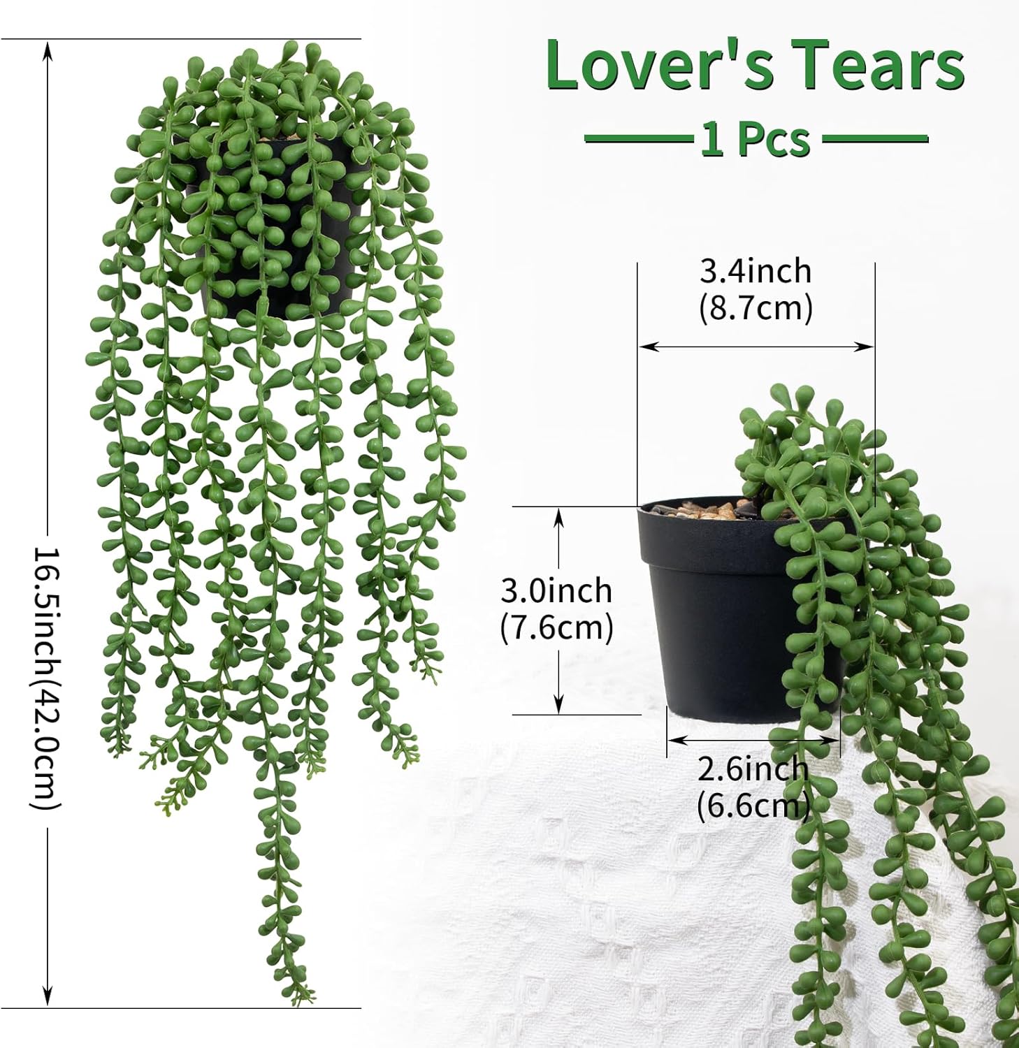 LOYWREE Artificial String of Pearls Hanging Plant in Black Pot