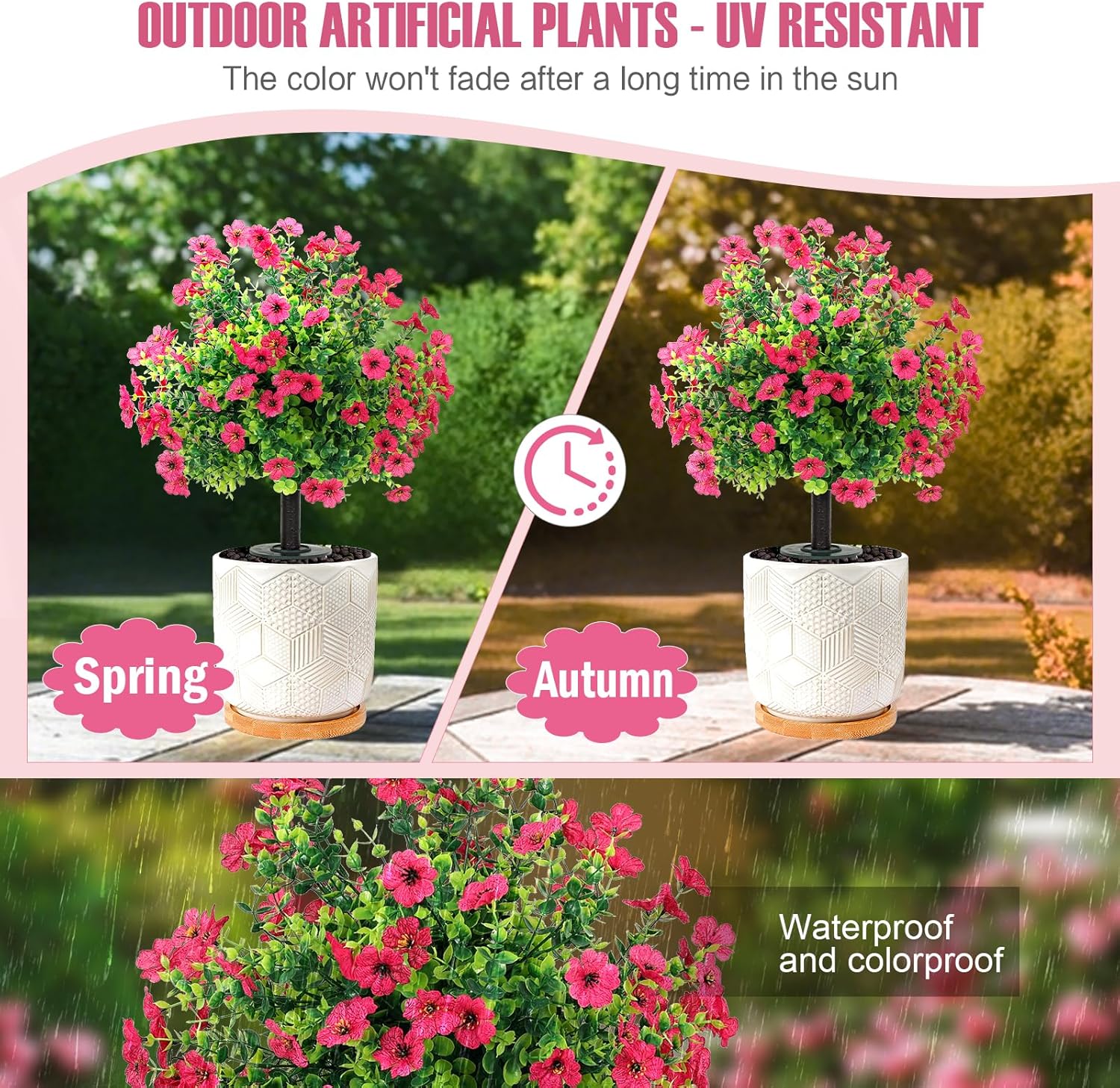 Set of 2 Artificial Boxwood Plants Rose Red