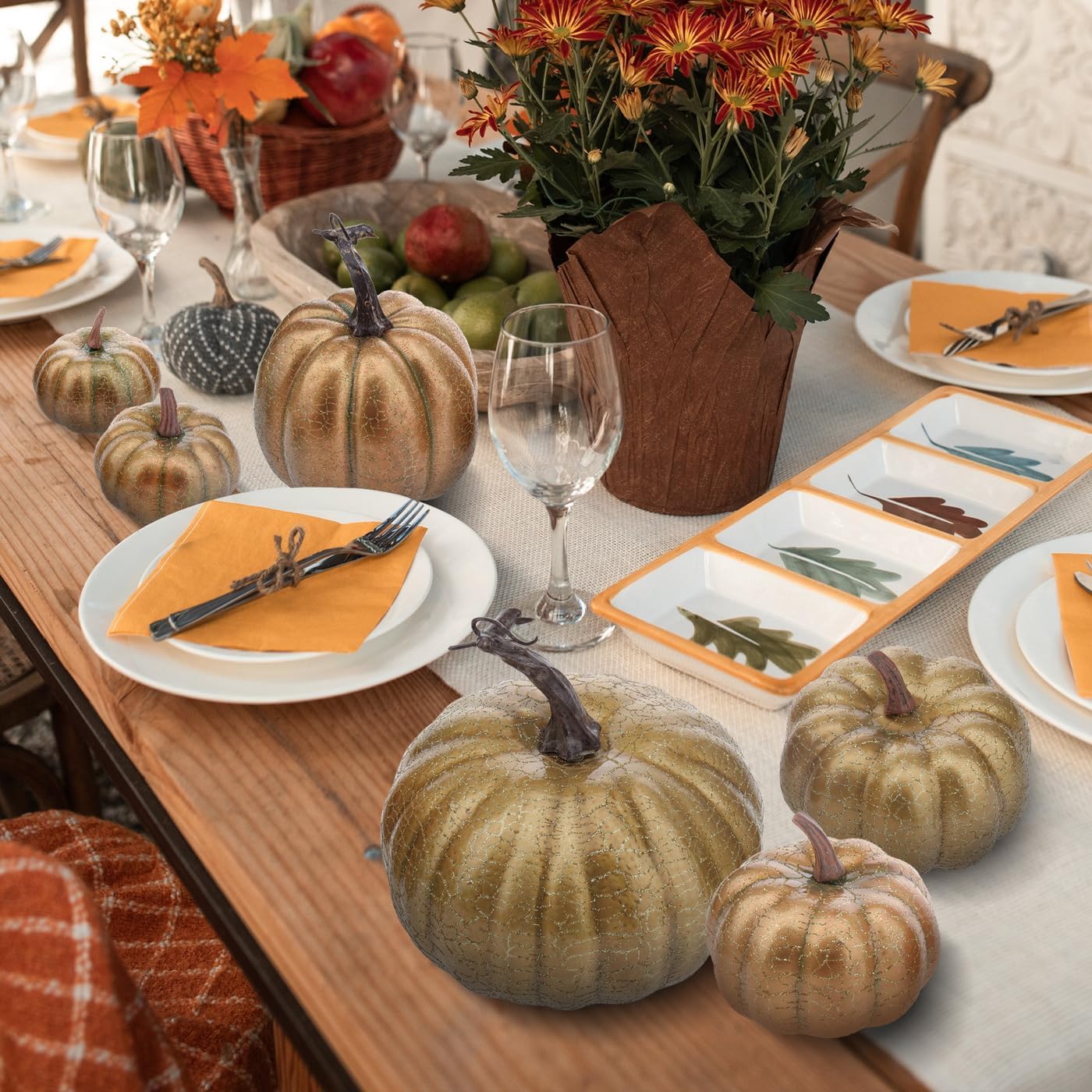 6 Pcs Gold Artificial Pumpkin Halloween Decor