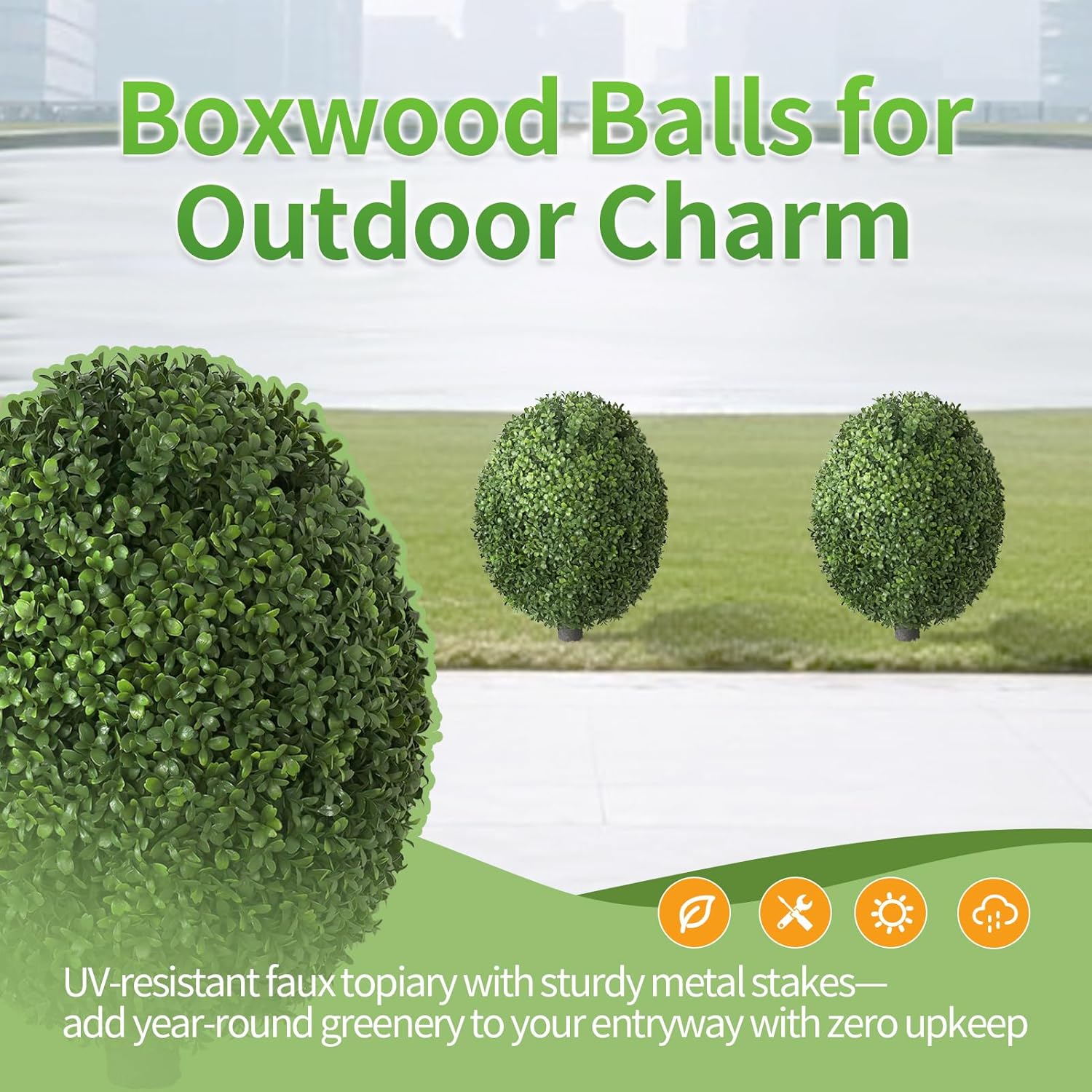 QIANYUN 26 Inch Artificial Boxwood Topiary Shrubs