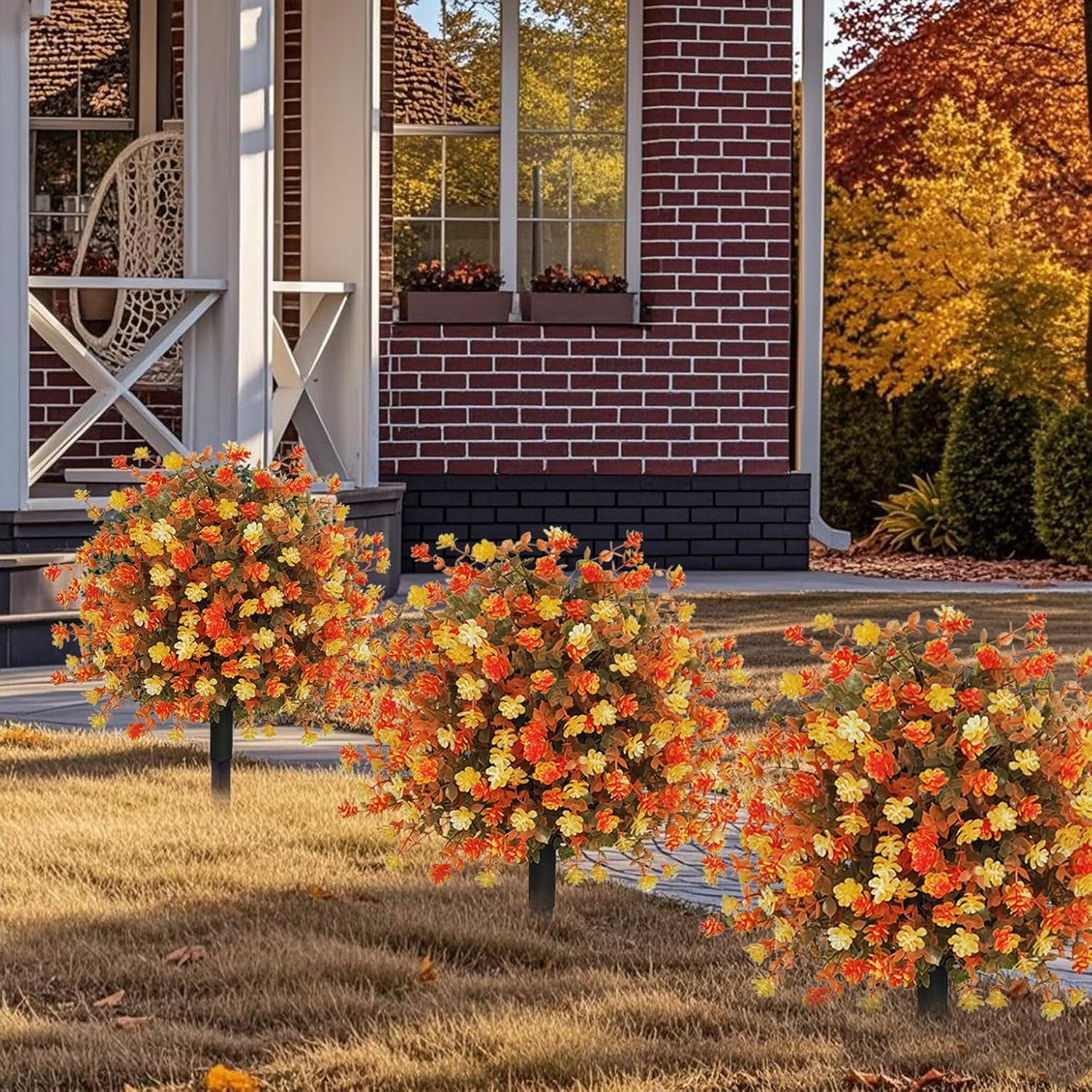 2 Pack Fall Artificial Topiary Trees with Ground Spikes