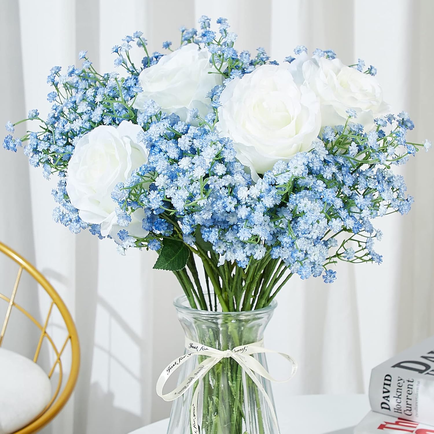 LYLYFAN Babys Breath Artificial Flowers 12Pcs Blue Gypsophila Wedding Decoration