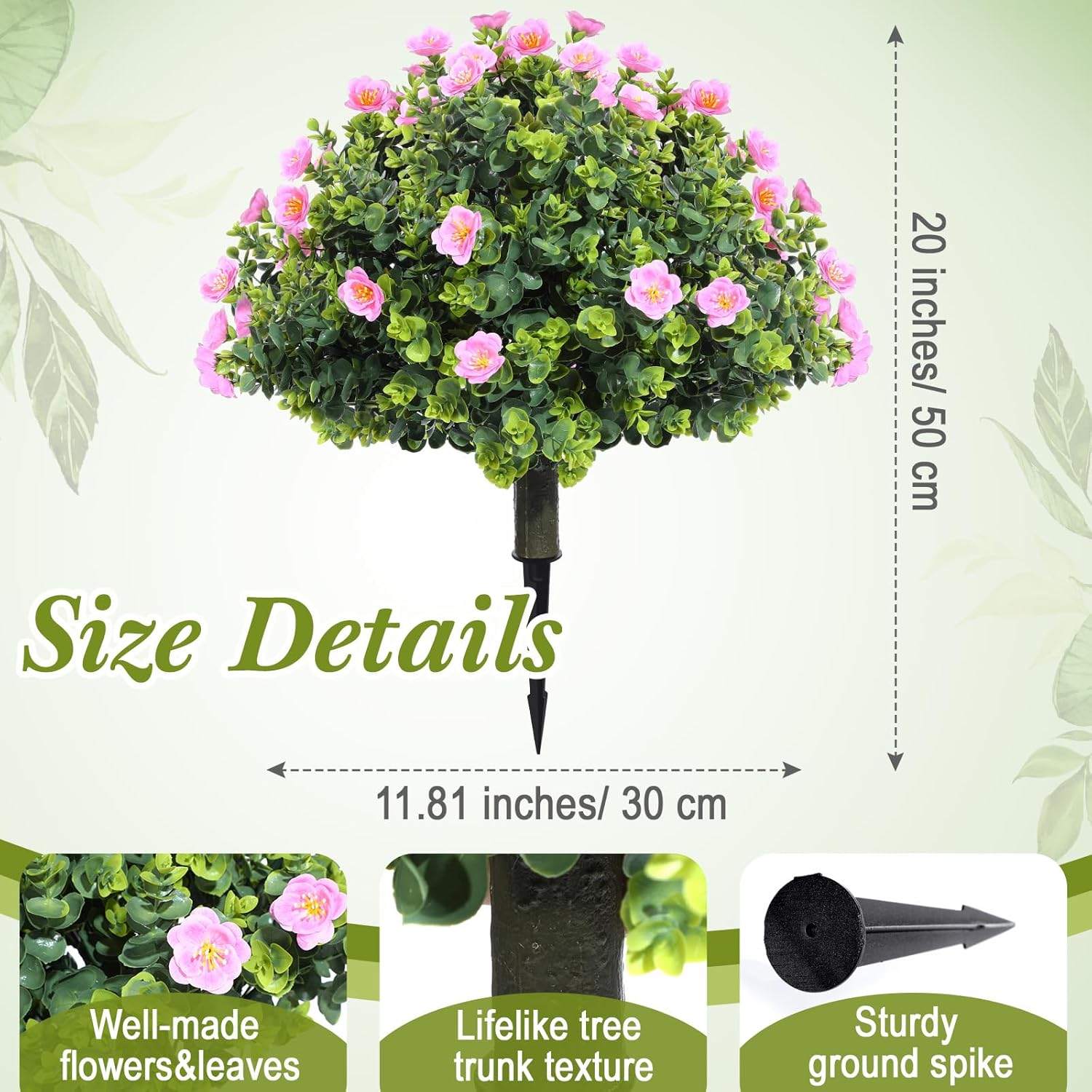 XunYee 4 Pcs 20 Inch Artificial Topiary Trees with Pink Flowers