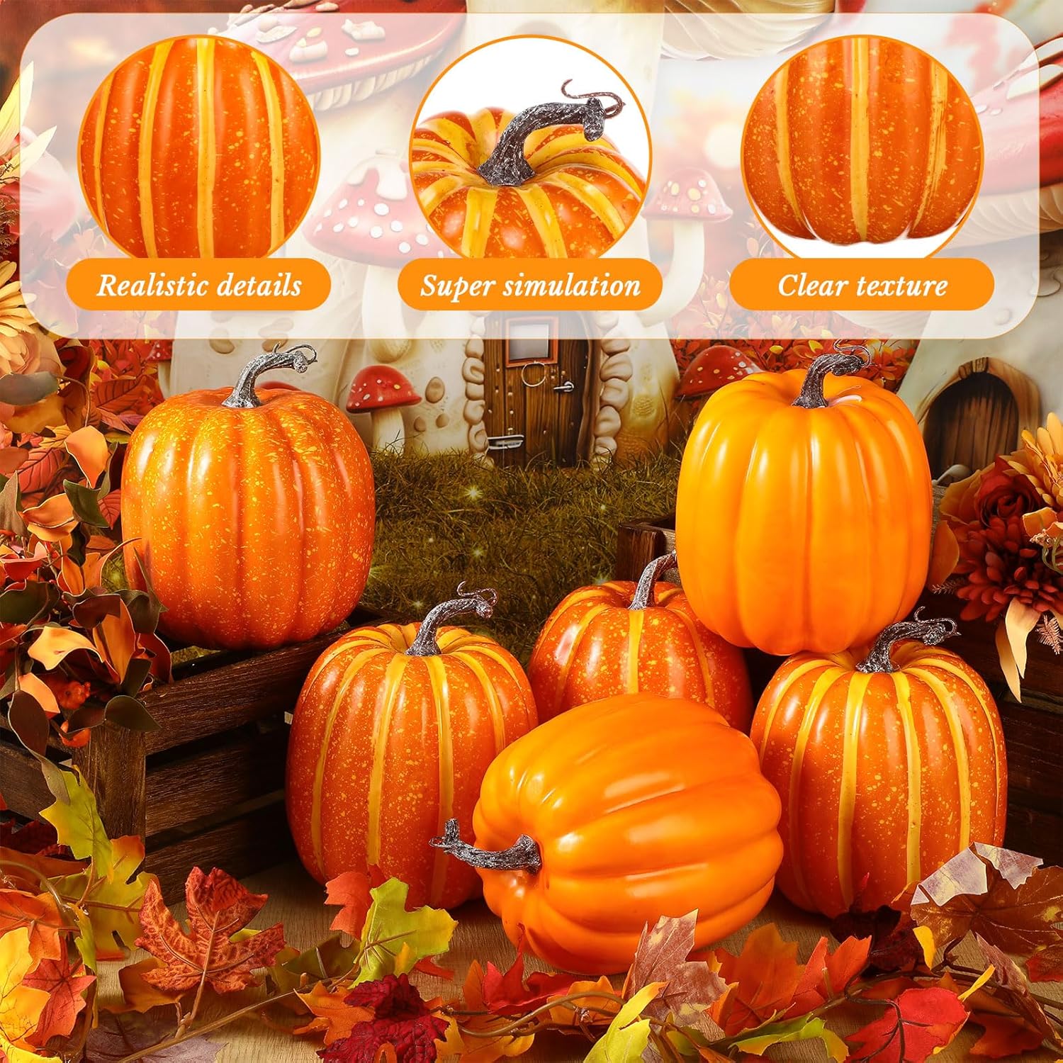 VioraWhite 6 Pcs Artificial Pumpkins Fall Decor