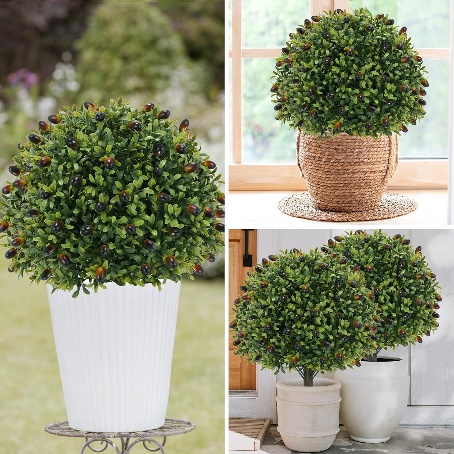 Artificial Olive Topiary Ball Tree 24 with Ground Spike Set of 2