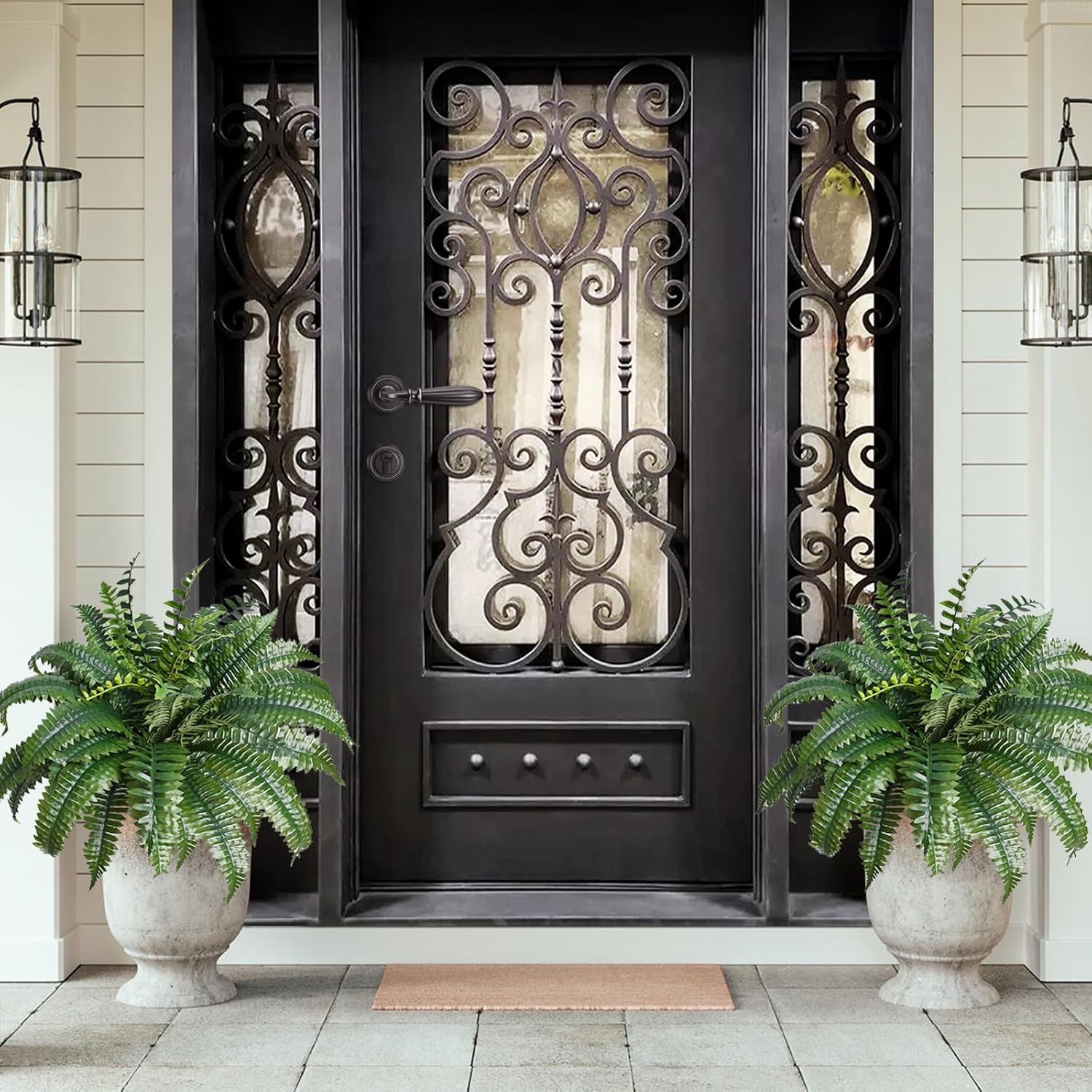 2 Pack Artificial Ferns with Spike for Outdoor Use