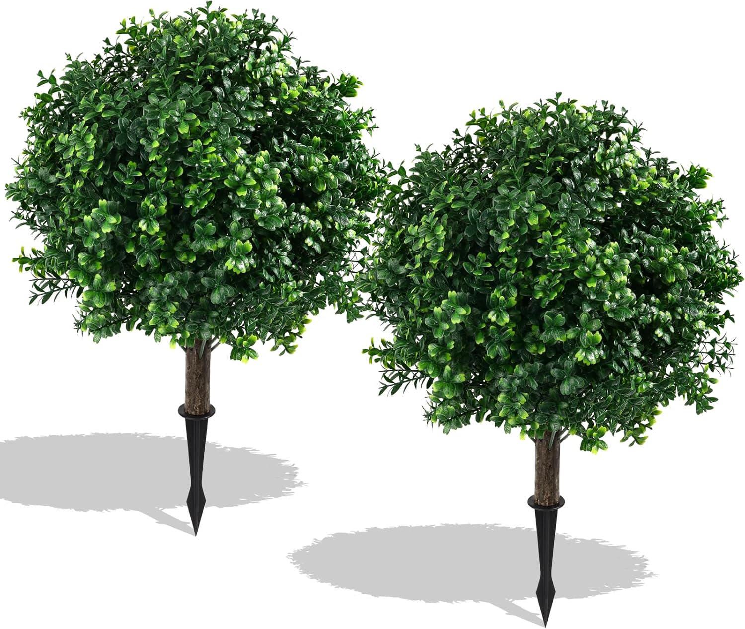 24 Inch High Artificial Boxwood Topiary Ball Set of 2 with Stakes